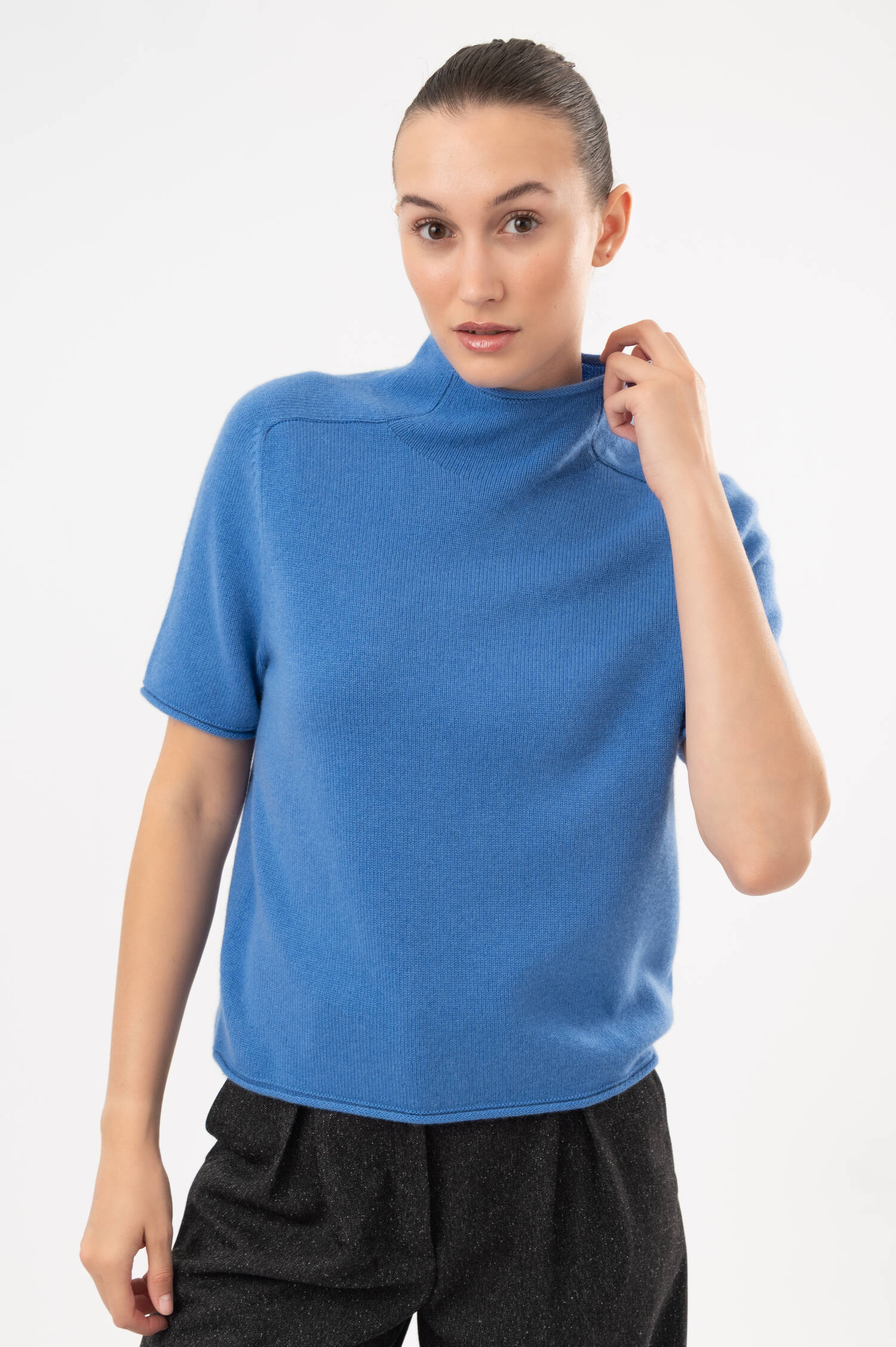 Cashmere-Kurzarm-Pullover in Blau Cashmere-Kurzarm-Pullover in Blau