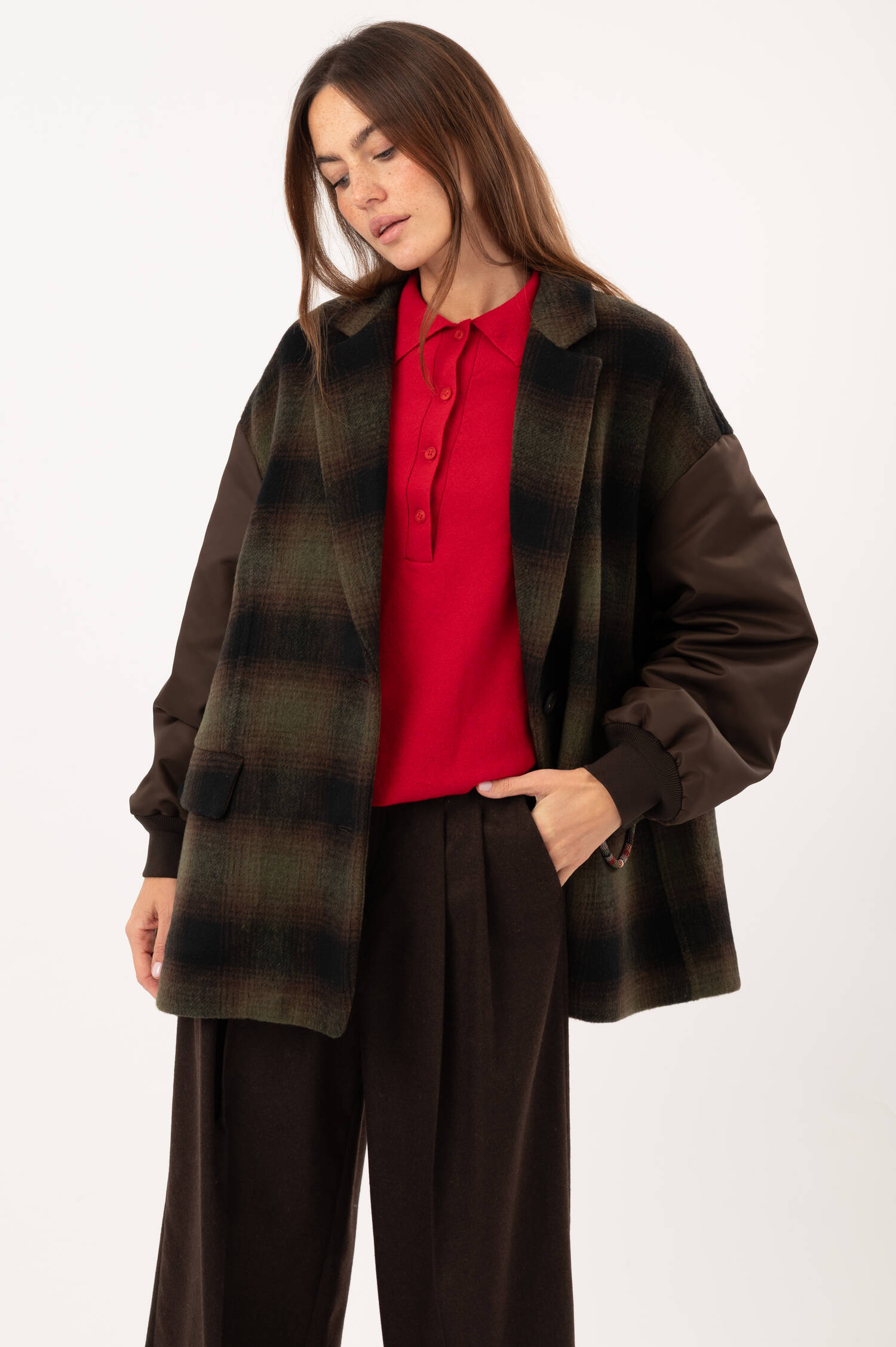 Woll-Mix-Jacke KARO in Braun/Grün