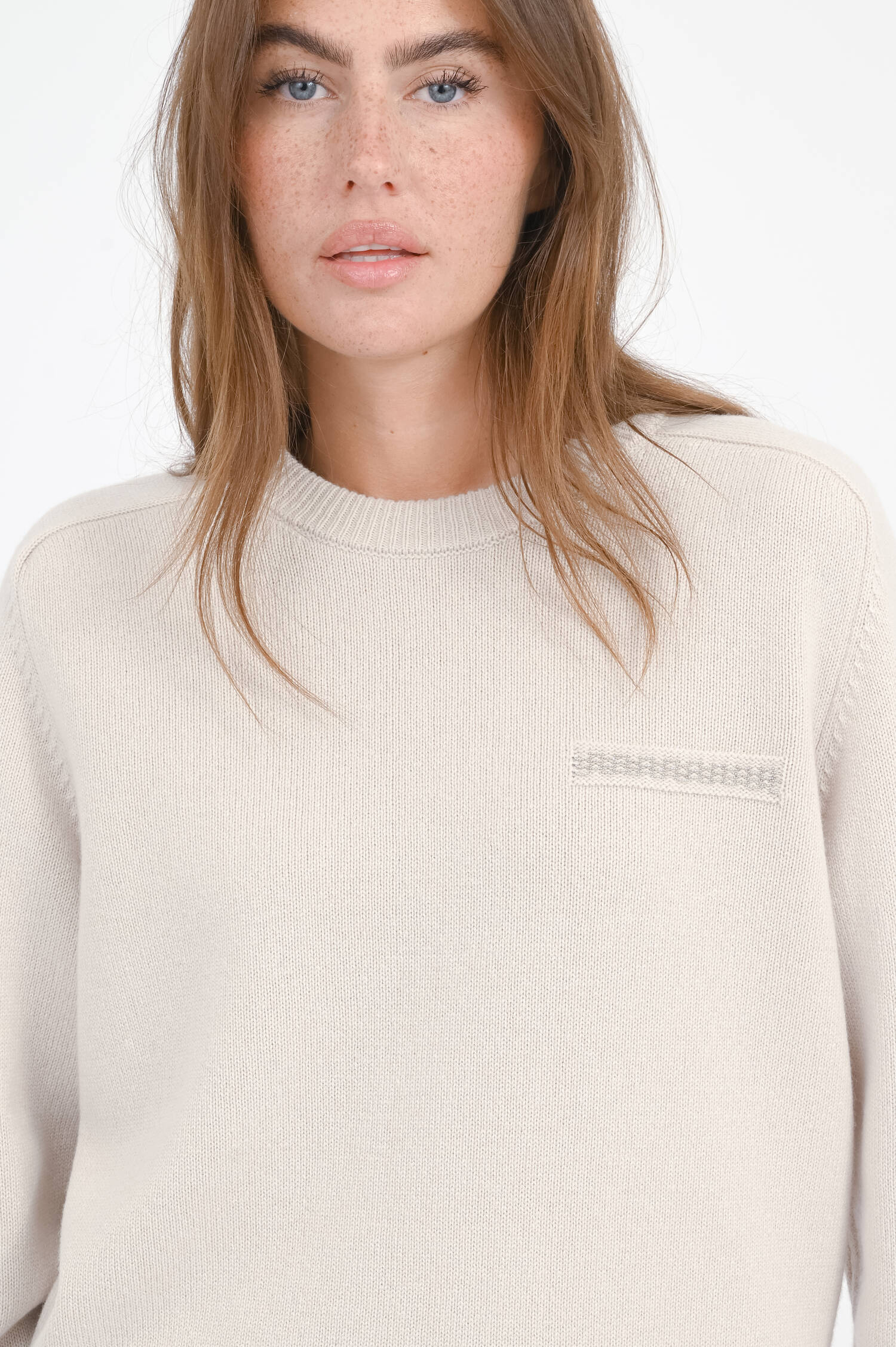 Seiden-Mix Pullover mit Perlen-Detail in Sand