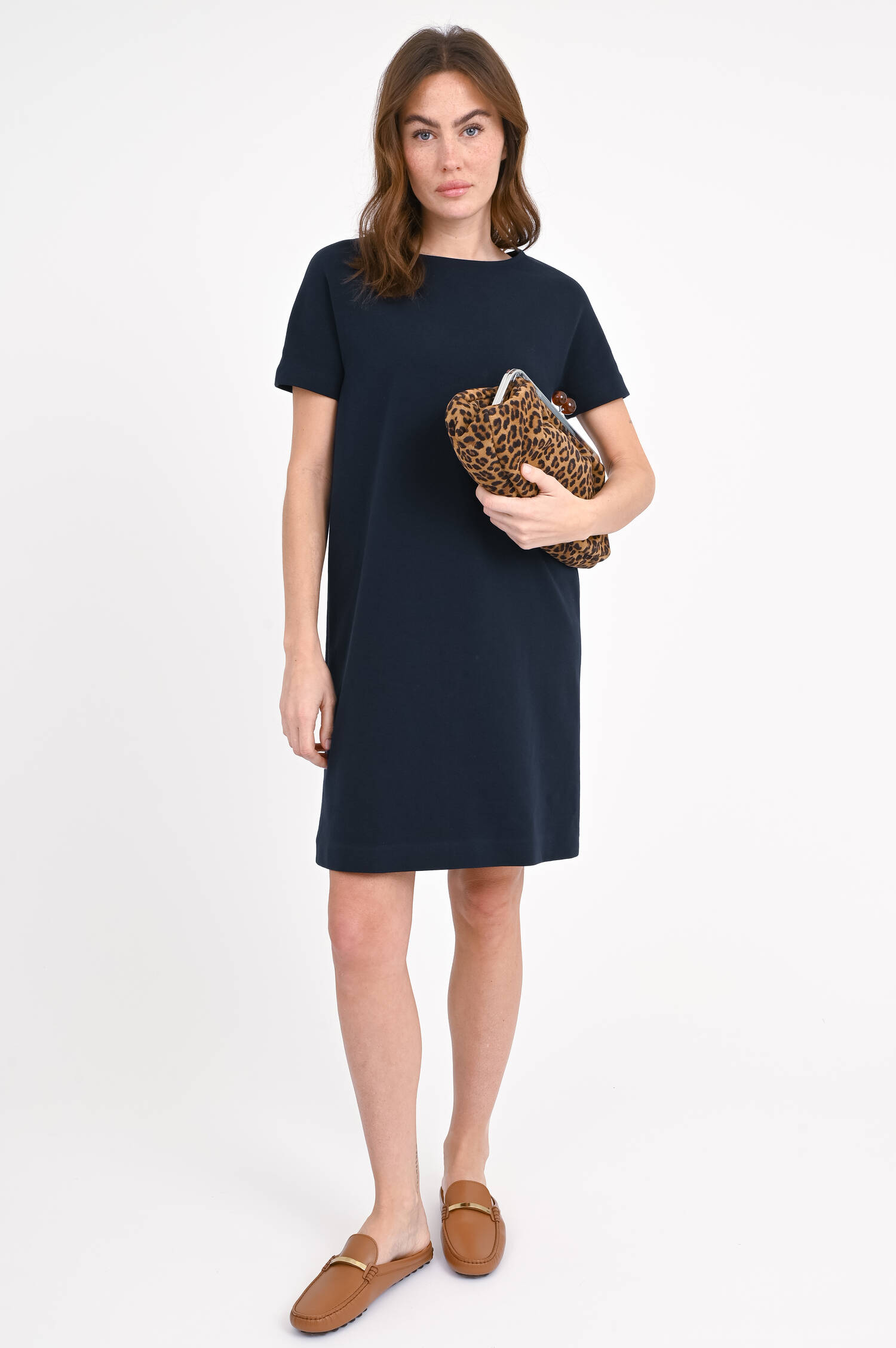  Kurzarm Jersey-Kleid in Navy