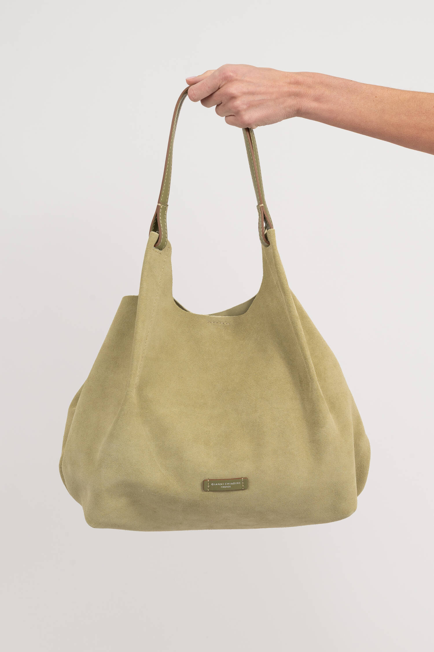 Shooper DUA aus Veloursleder in Salbeigrün