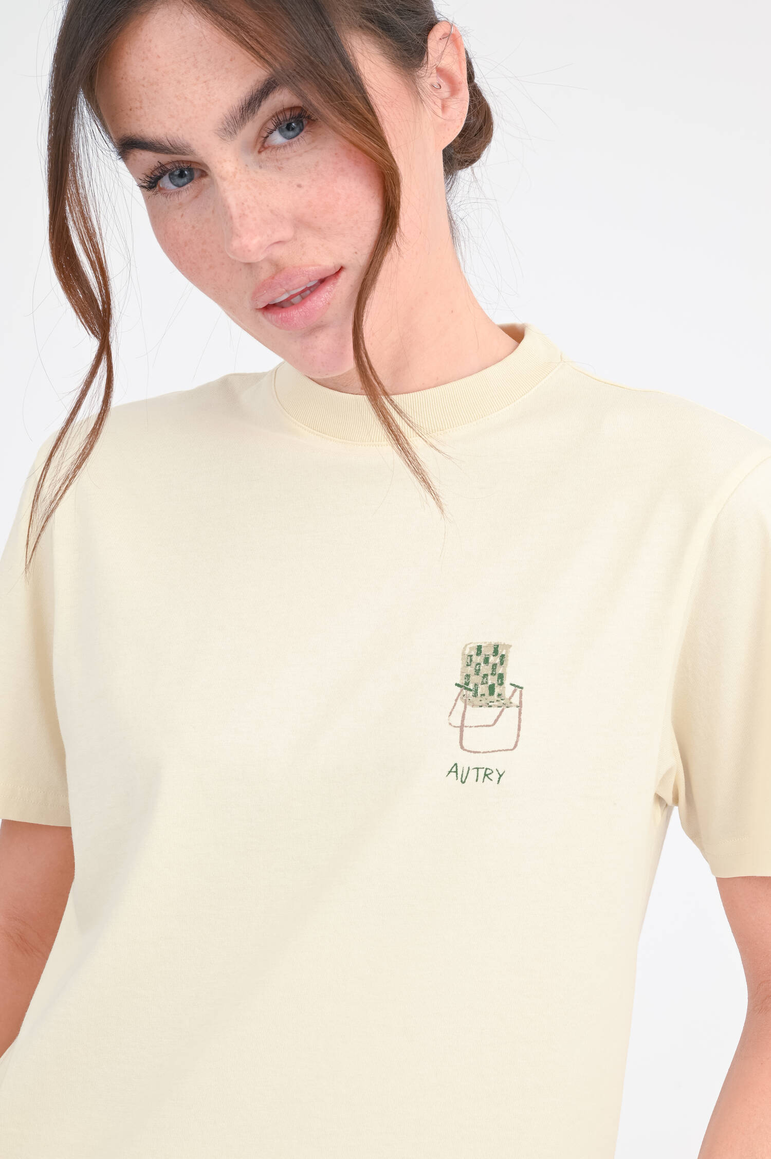 T-Shirt mit Liegestuhl-Print in Vanille