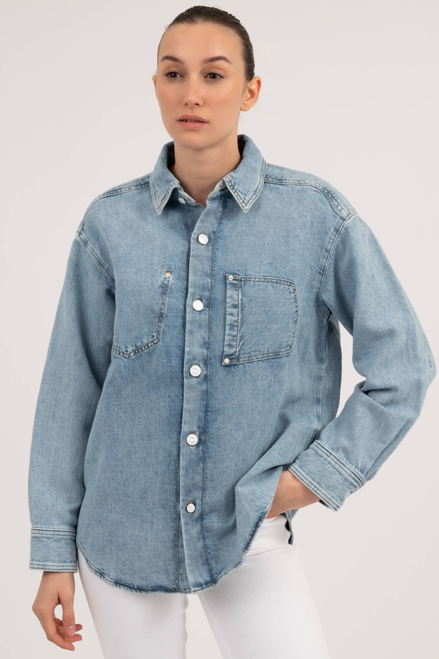 Denimbluse THE SUIT UP in Hellblau