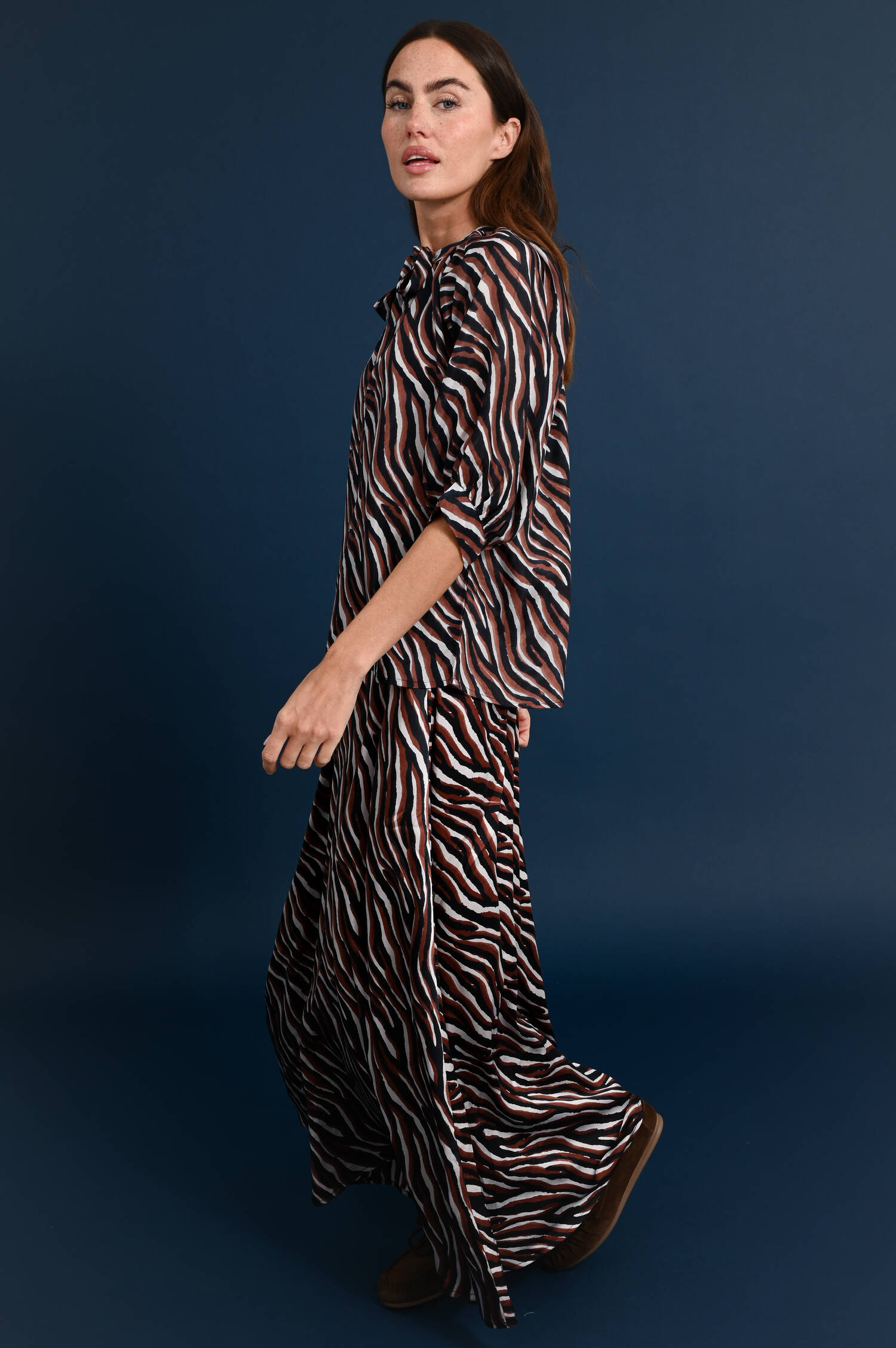 Seiden Kurzarmbluse FELLO in Zebra gemustert