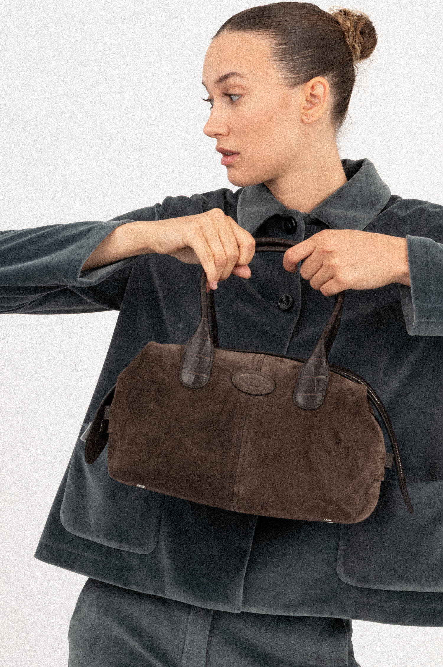 Suede Bowling Bag in Braun