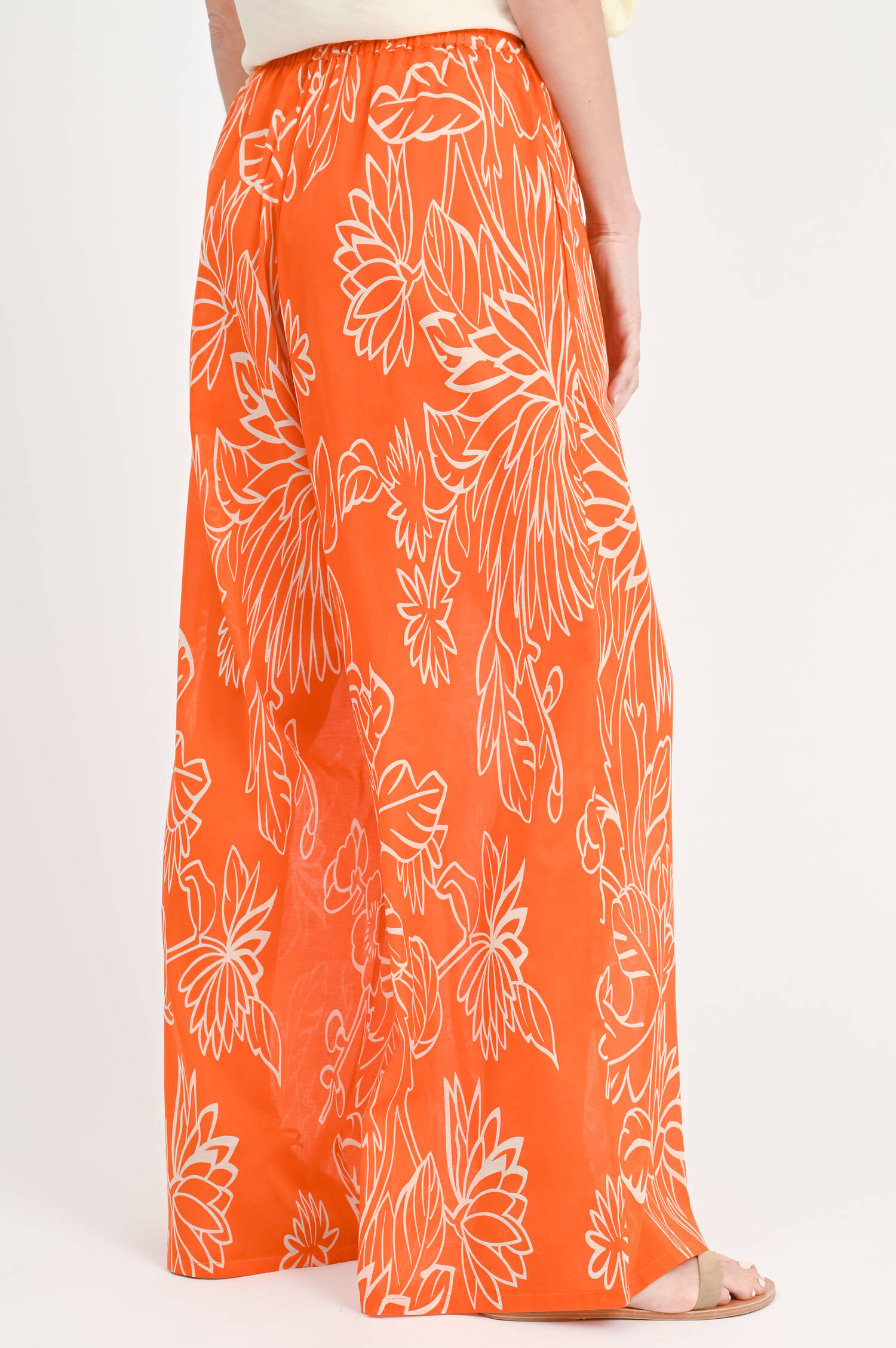 Baumwollhose mit Blumenmuster in Orange/Weiß