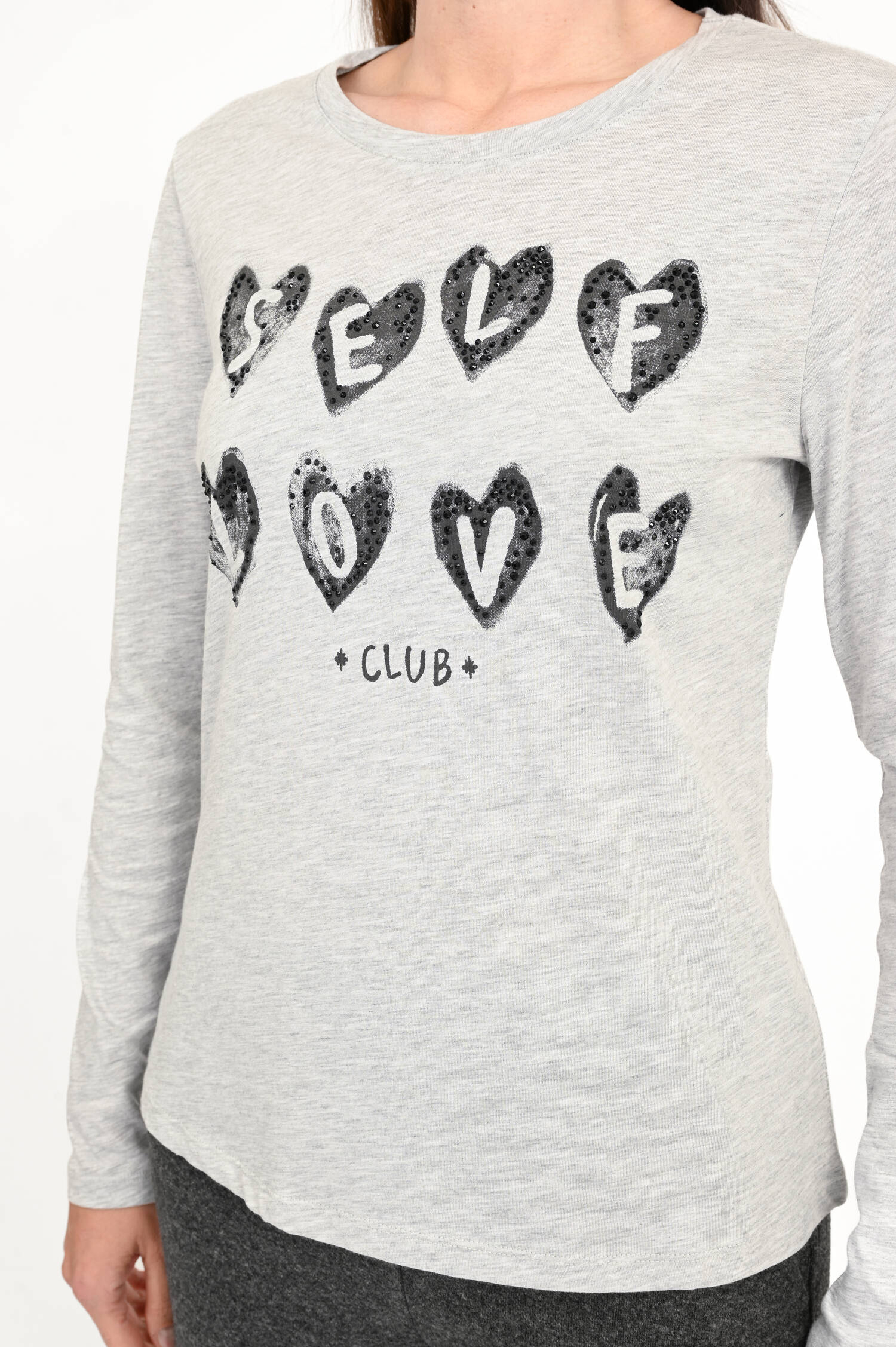 Langarmshirt SELF LOVE CLUB in Grey meliert Langarmshirt SELF LOVE CLUB in Grey meliert
