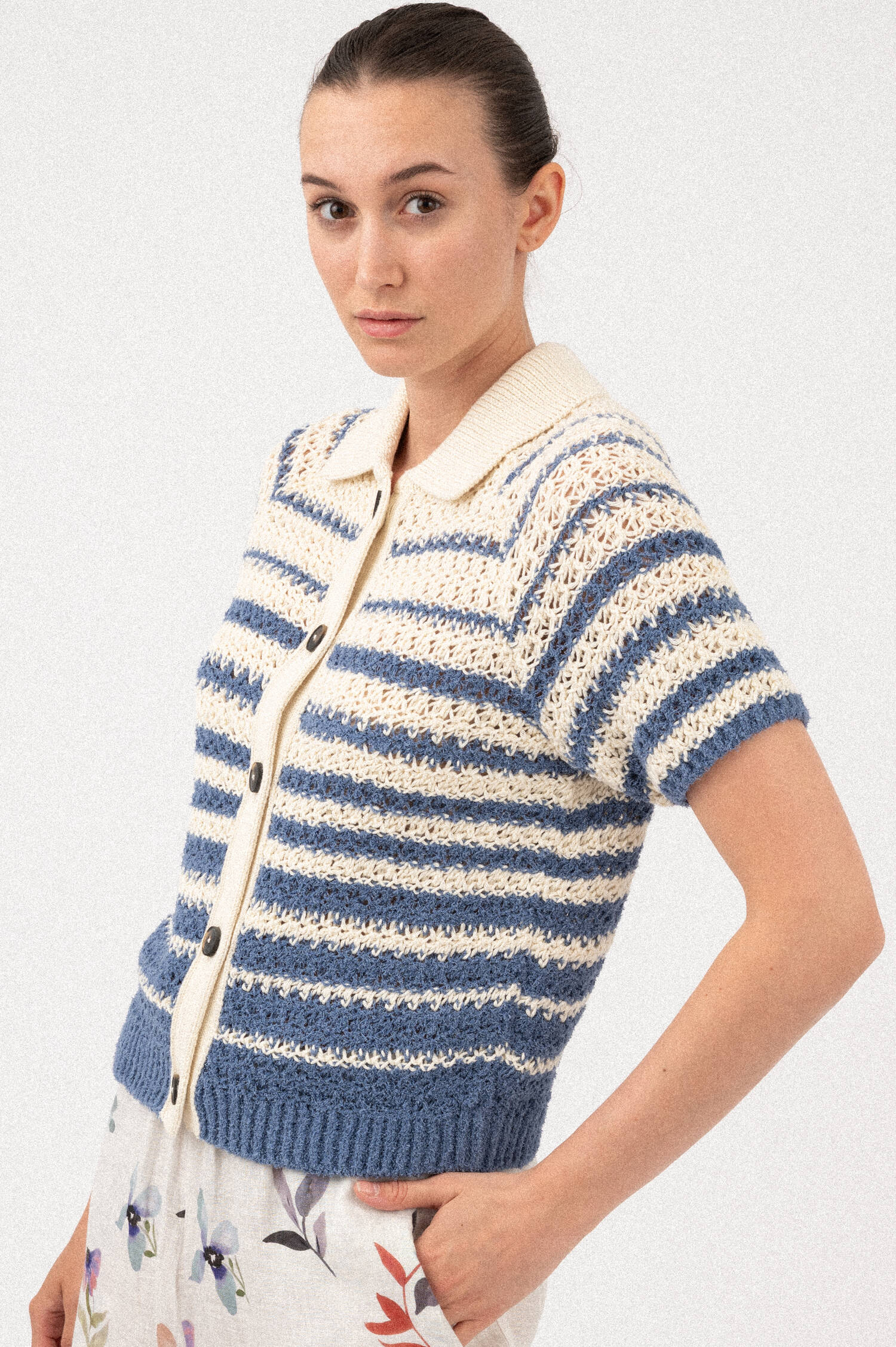 Strick Cardigan in Weiß/Blau