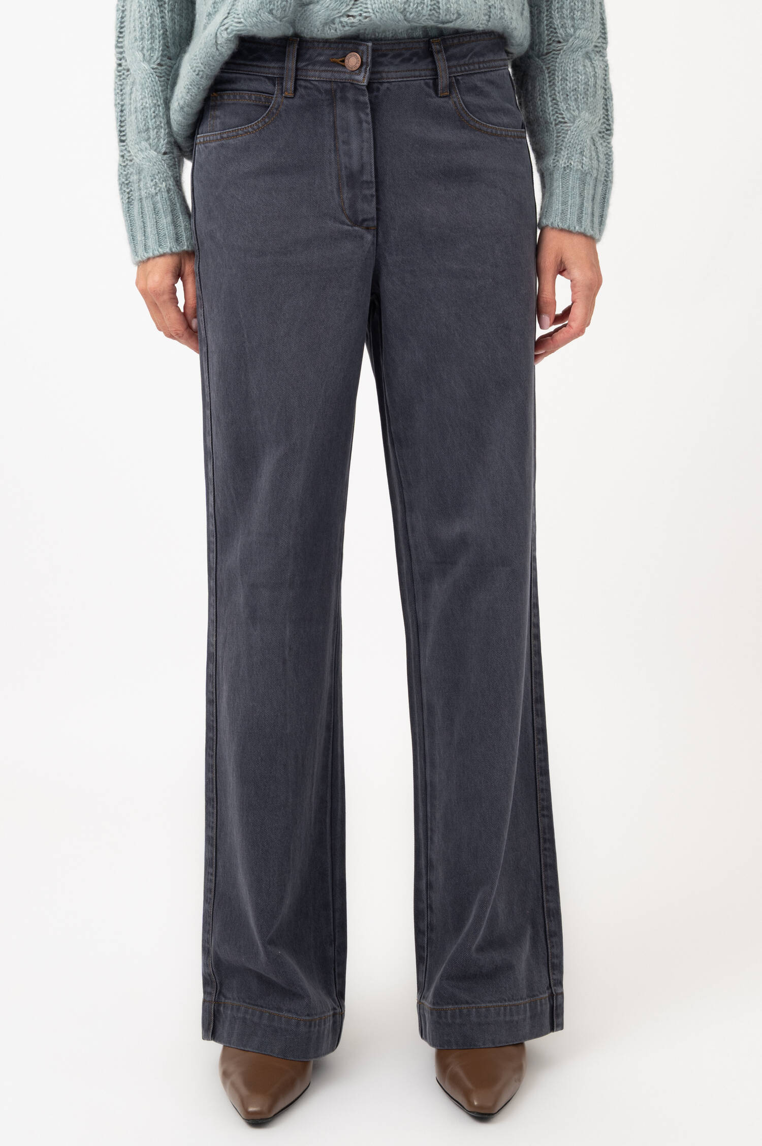 Wide-Leg-Jeans in Blaugrau