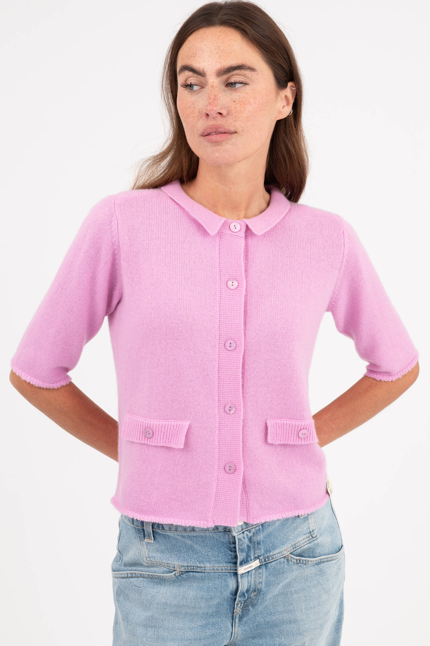 Kurzarm Cardigan aus Cashmere in Rosa