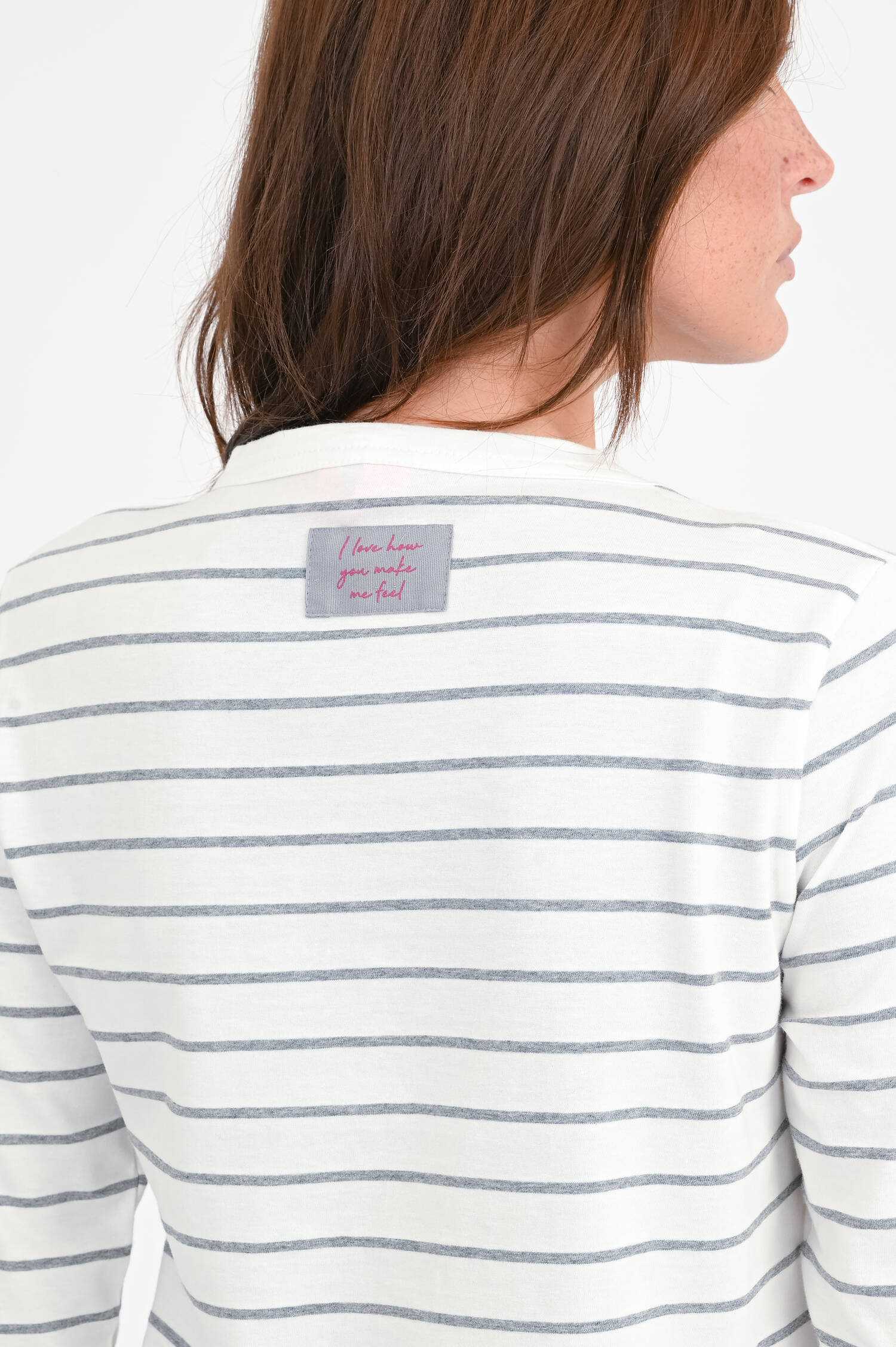 Gestreiftes Langarm-Shirt in Weiß/Grau