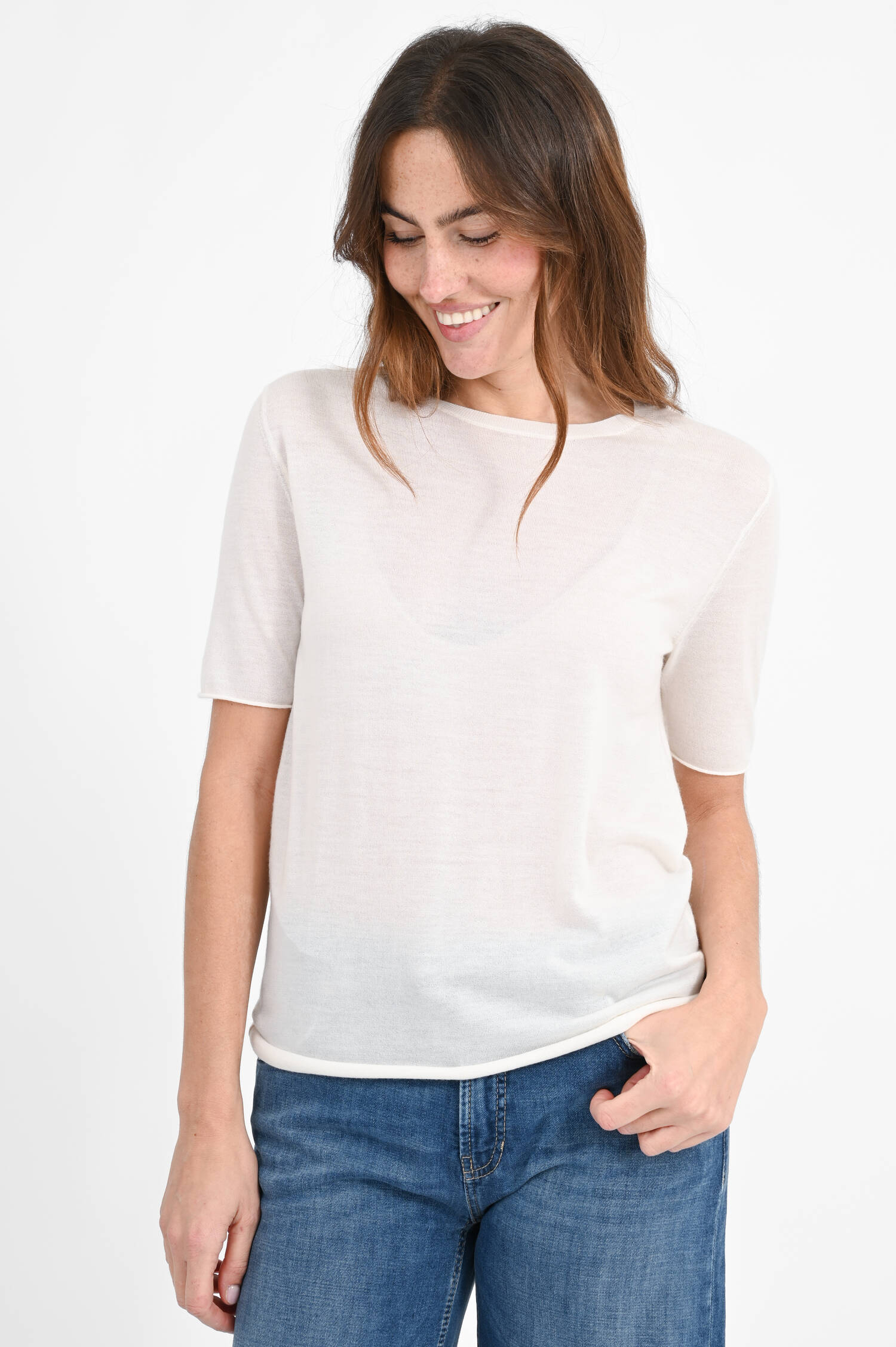 Kurzarm Cashmere Shirt ARI in Ivory
