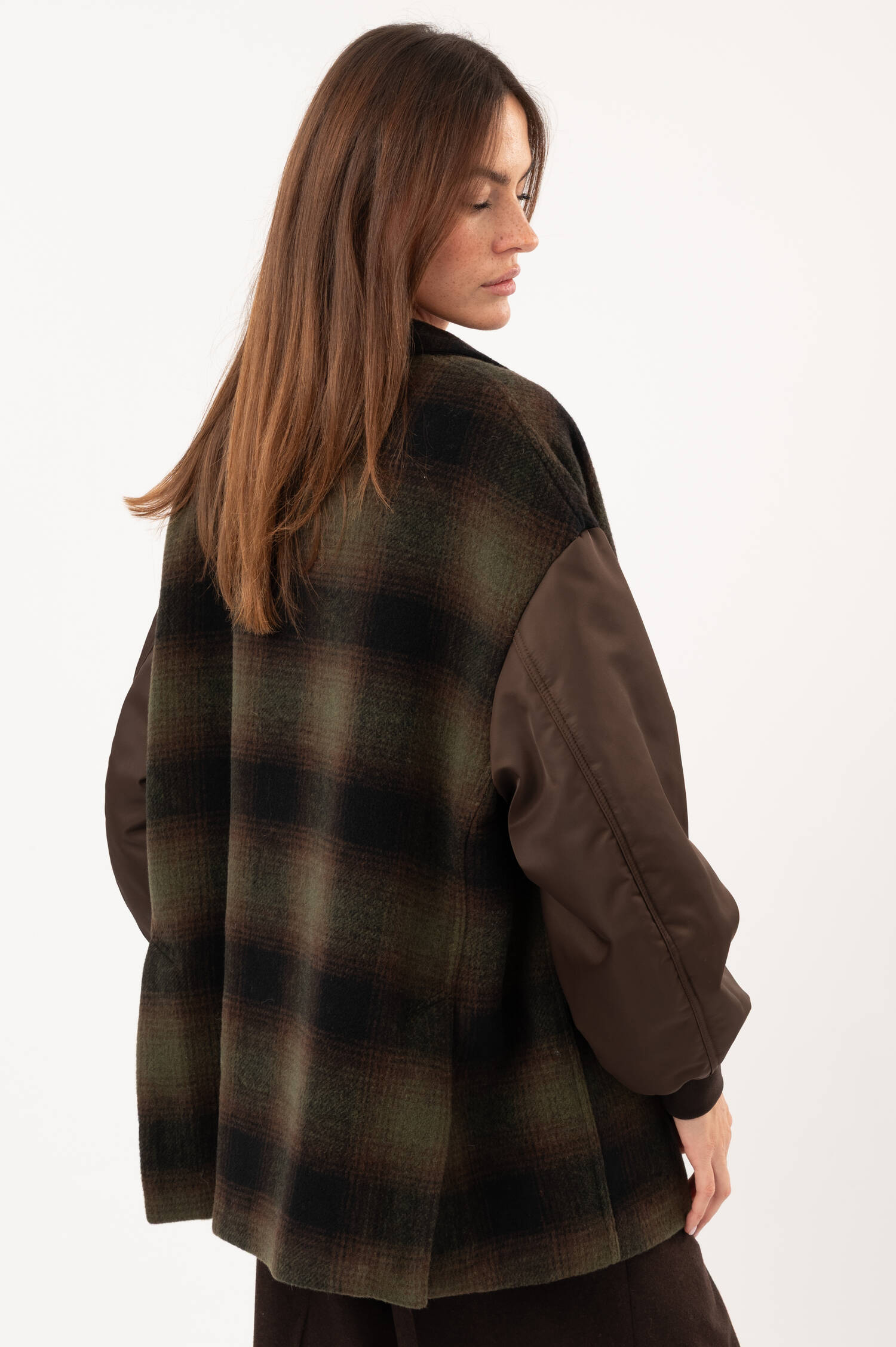 Woll-Mix-Jacke KARO in Braun/Grün
