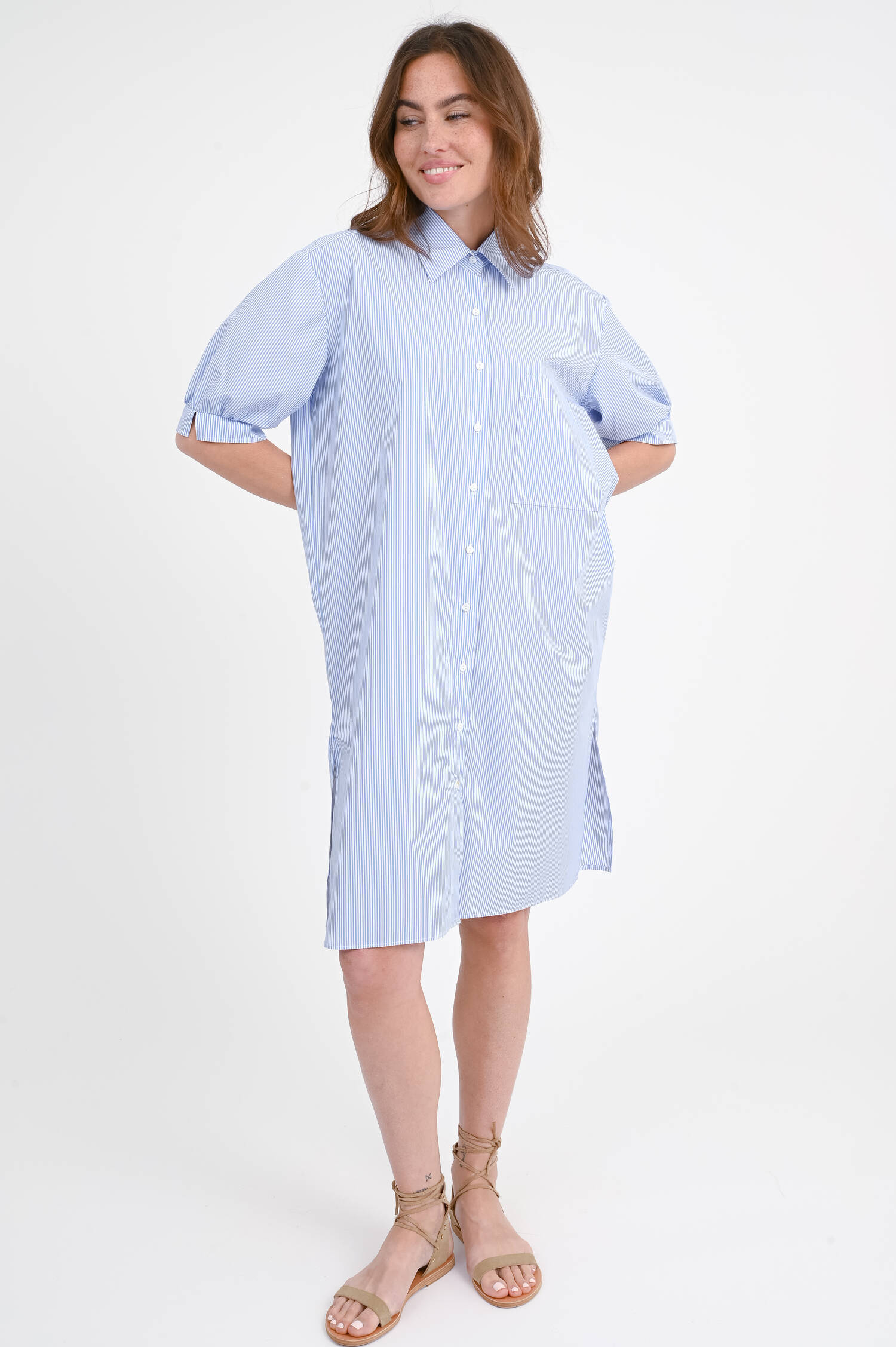 Blusenkleid OTESSA in Mittelblau/Weiß gestreift