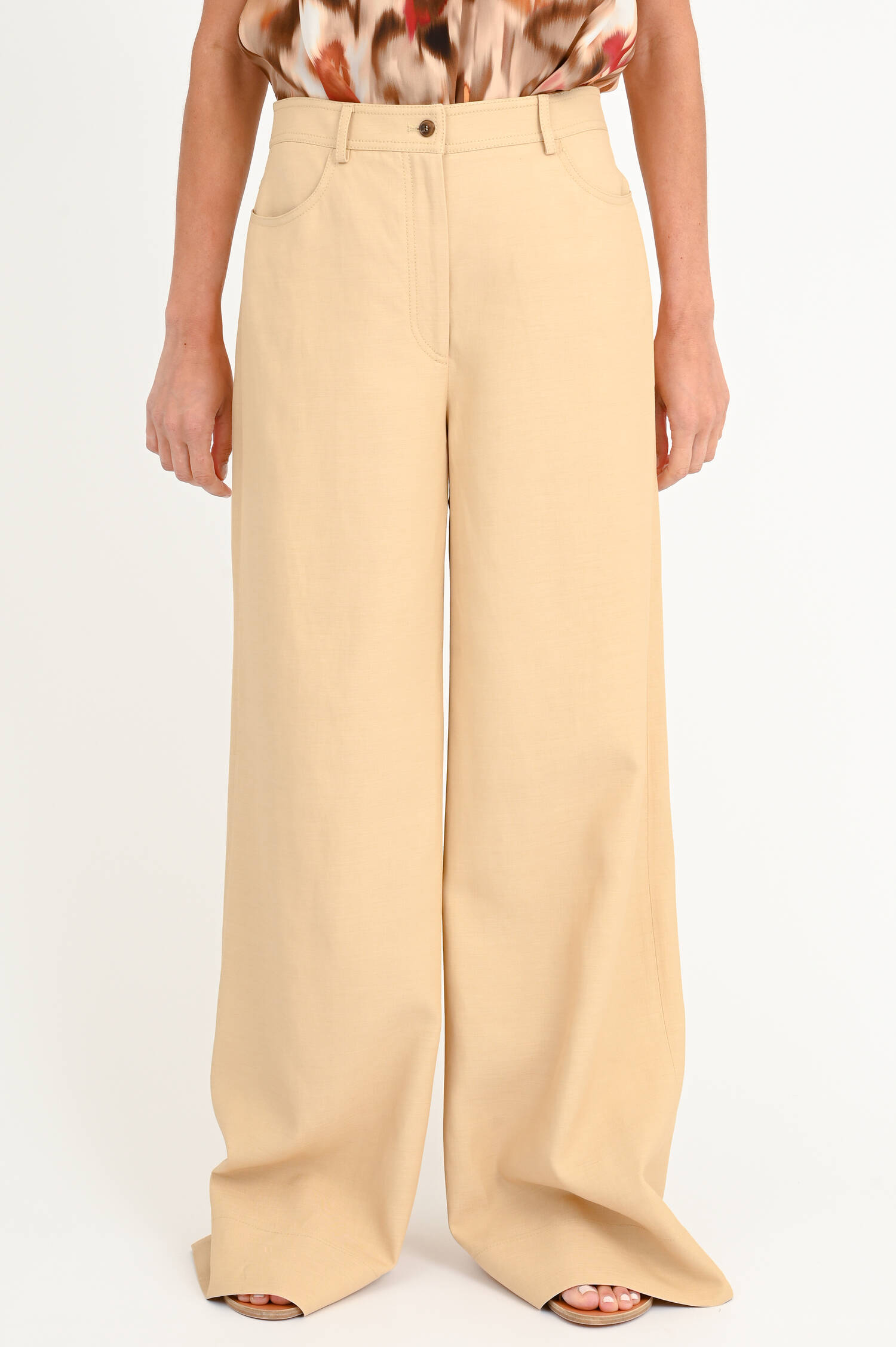 Viskose/Leinen Hose in Beige