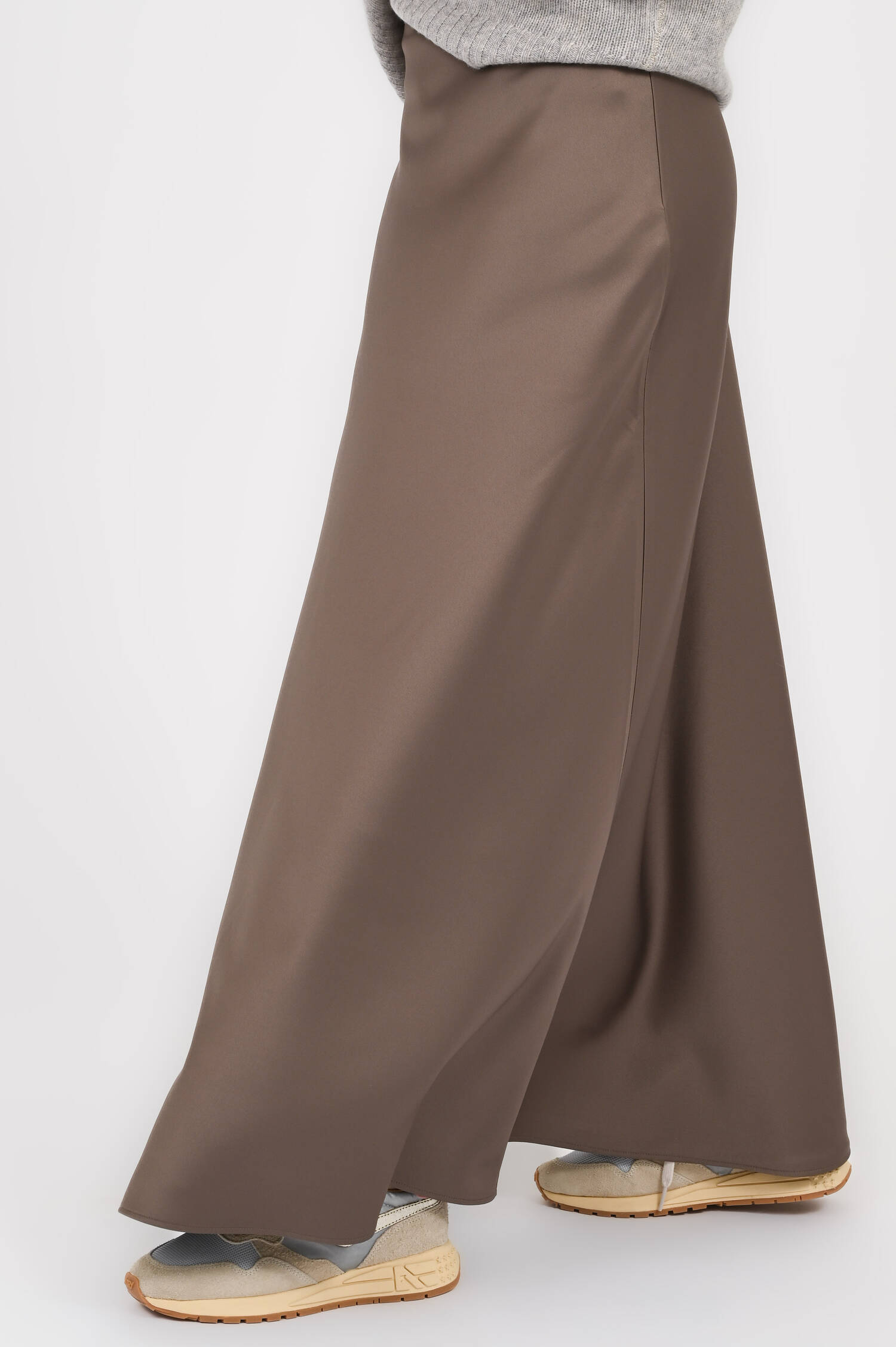 Midi-Rock aus Satin in Taupe
