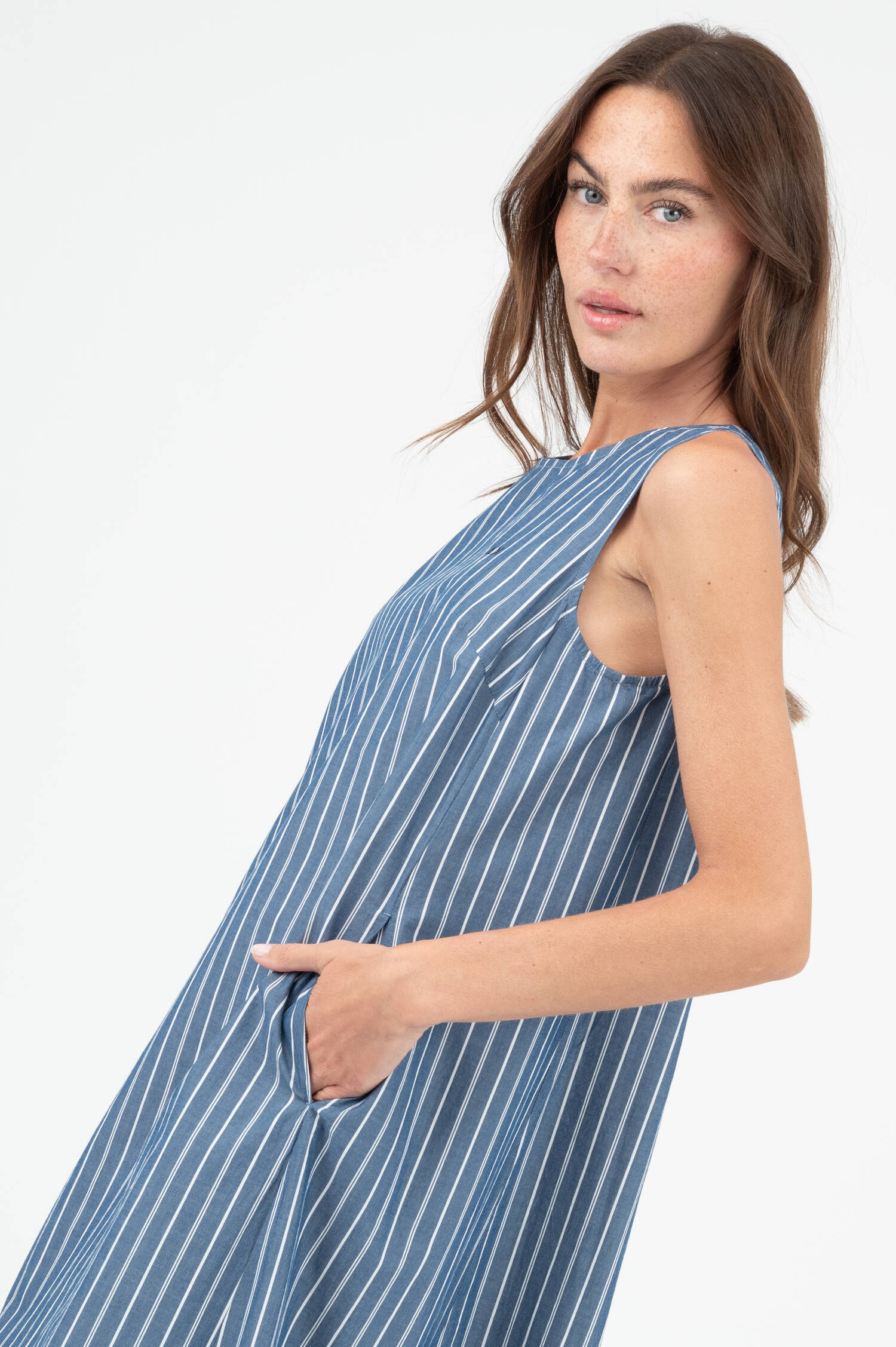 Midi Kleid in Navy/Weiß gestreift