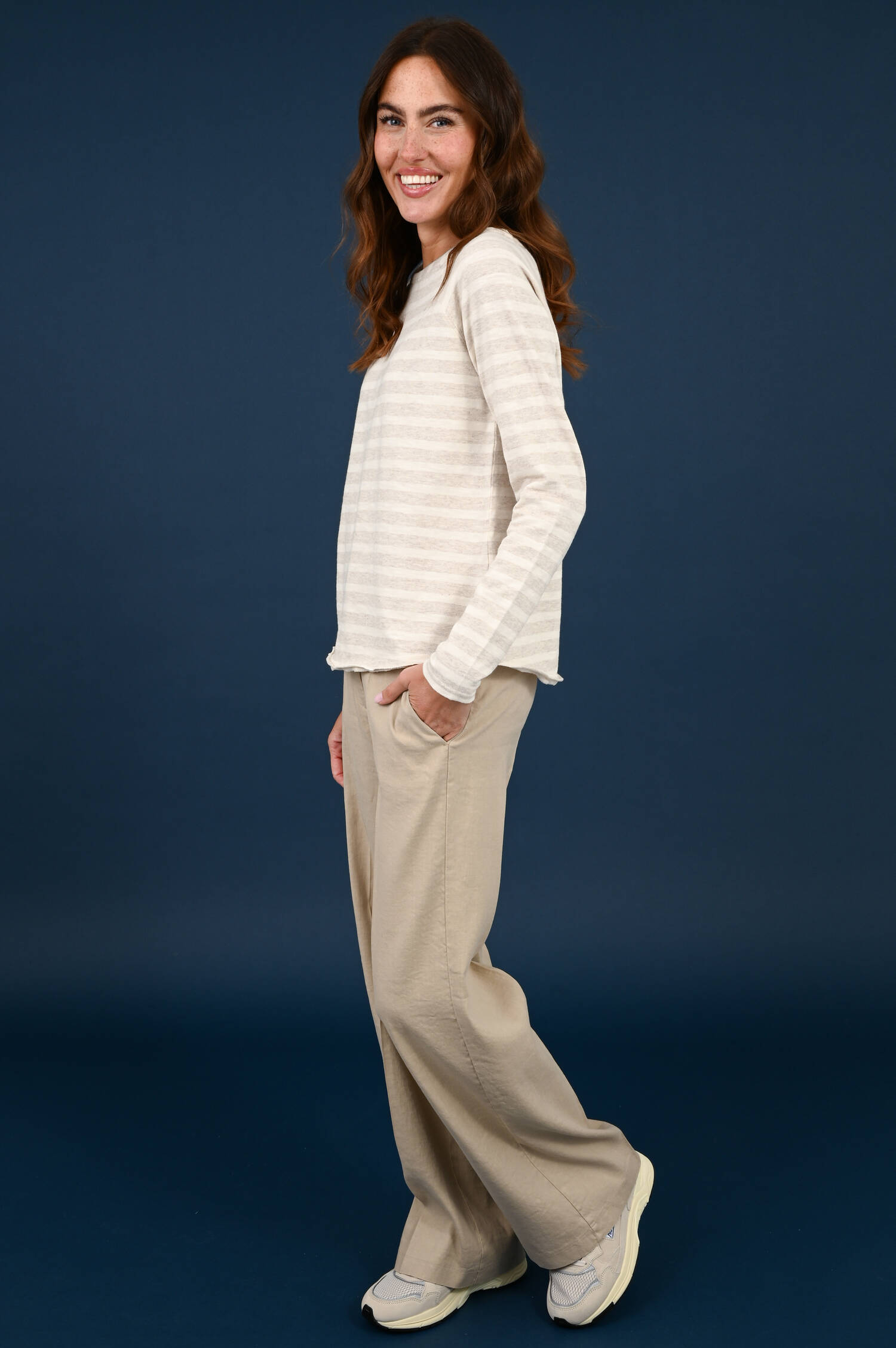 Ringelpullover in Light Beige Melange/Ecru Ringelpullover in Light Beige Melange/Ecru