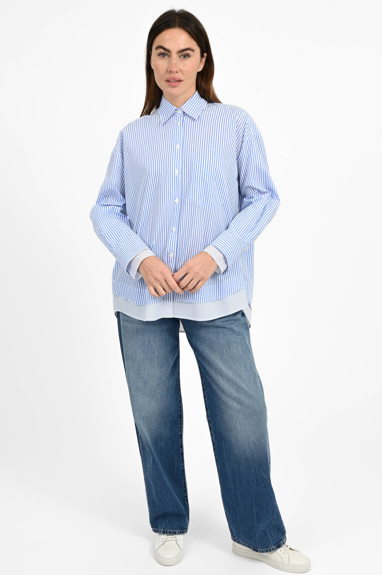 Bluse MEIL mit Stoffeinsatz in Blau/Weiß Bluse MEIL mit Stoffeinsatz in Blau/Weiß