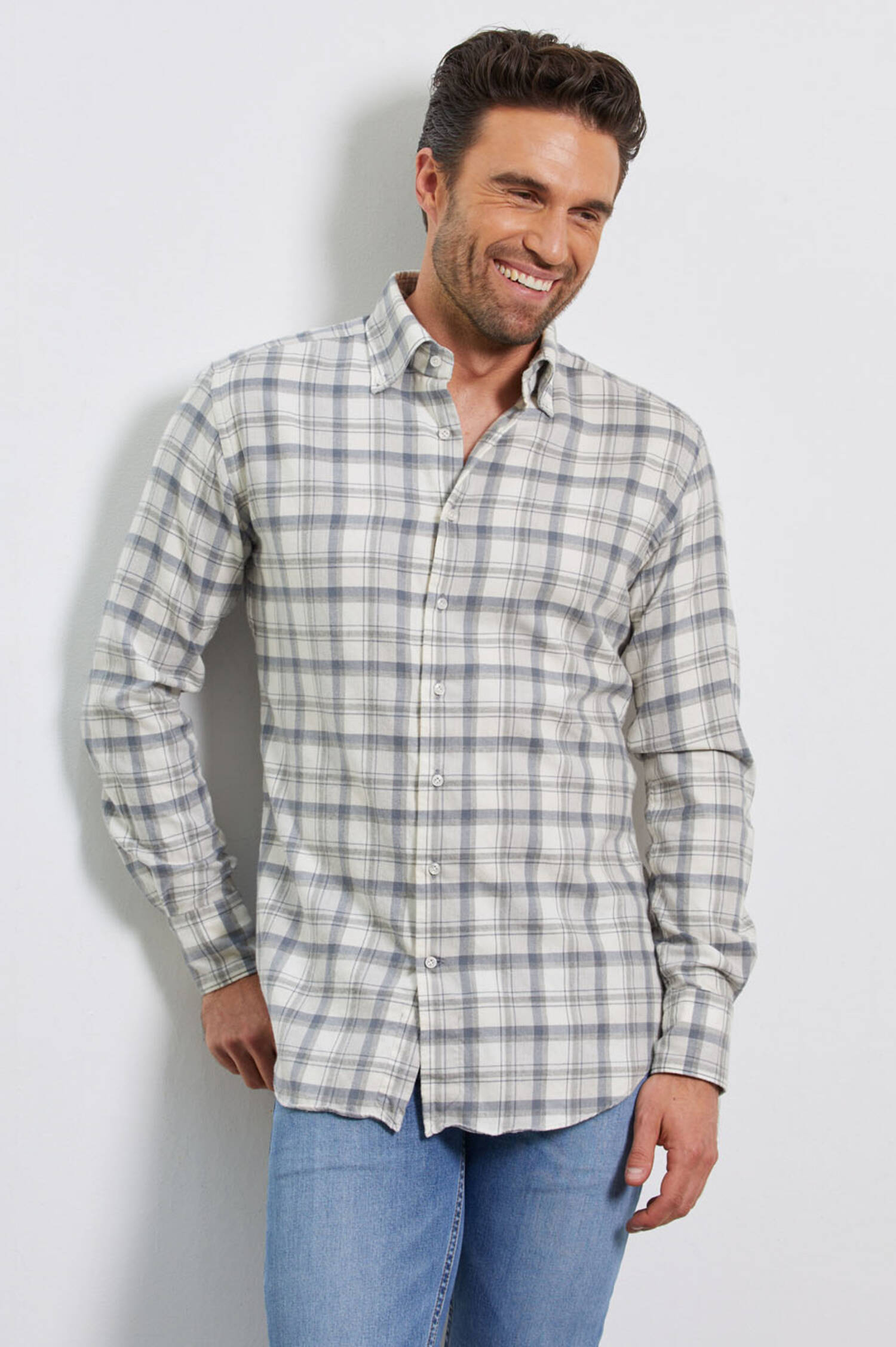 Button-Down Hemd in Grau/Greige