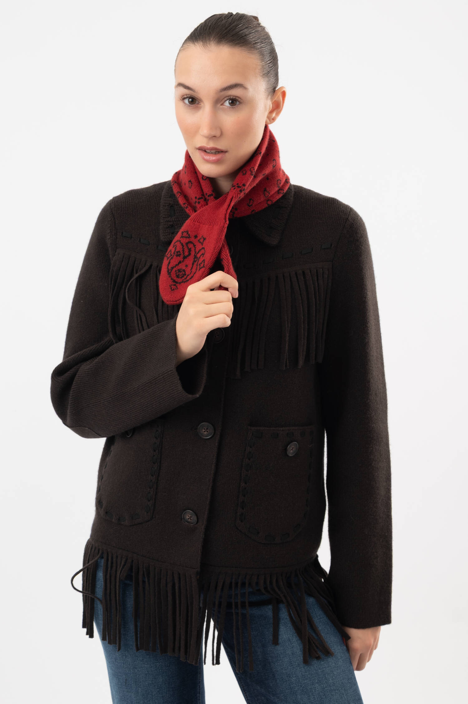 Bandana Woll/Cashmere Schal in Rot/Schwarz Bandana Woll/Cashmere Schal in Rot/Schwarz