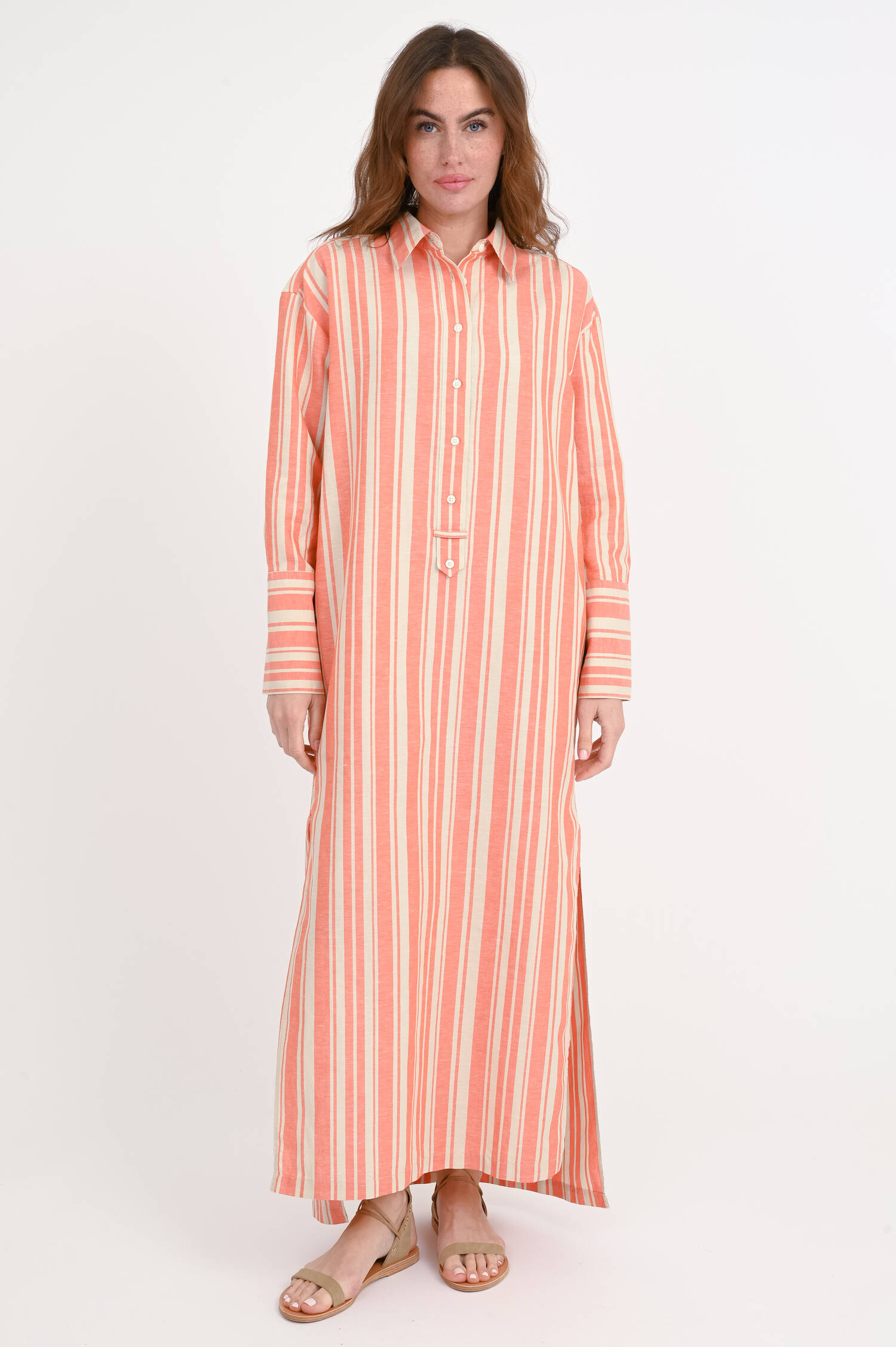 Gestreiftes-Maxi-Kleid in Burned Orange/Natur