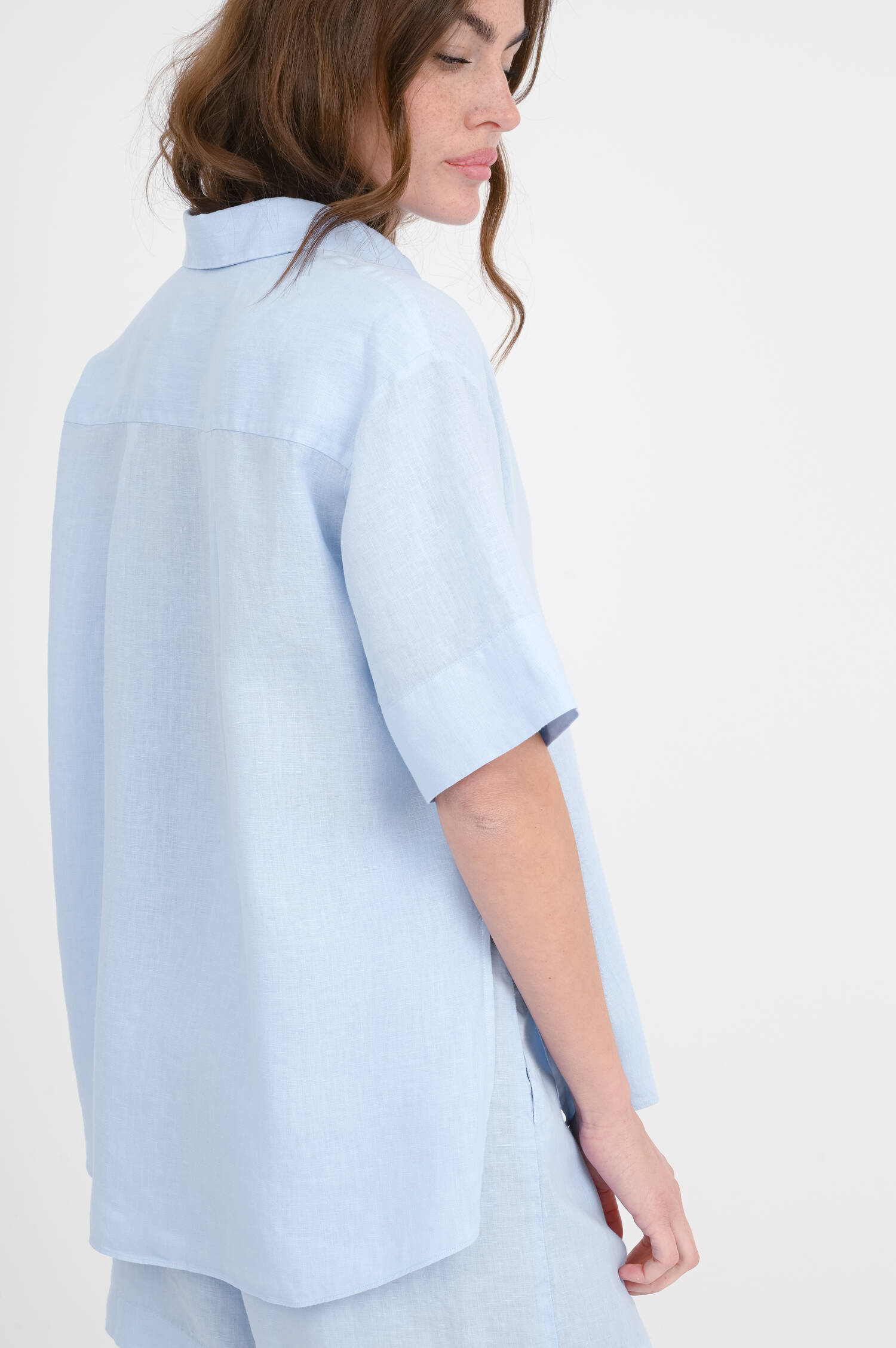 Kurzarm Leinenbluse ZOE in Hellblau