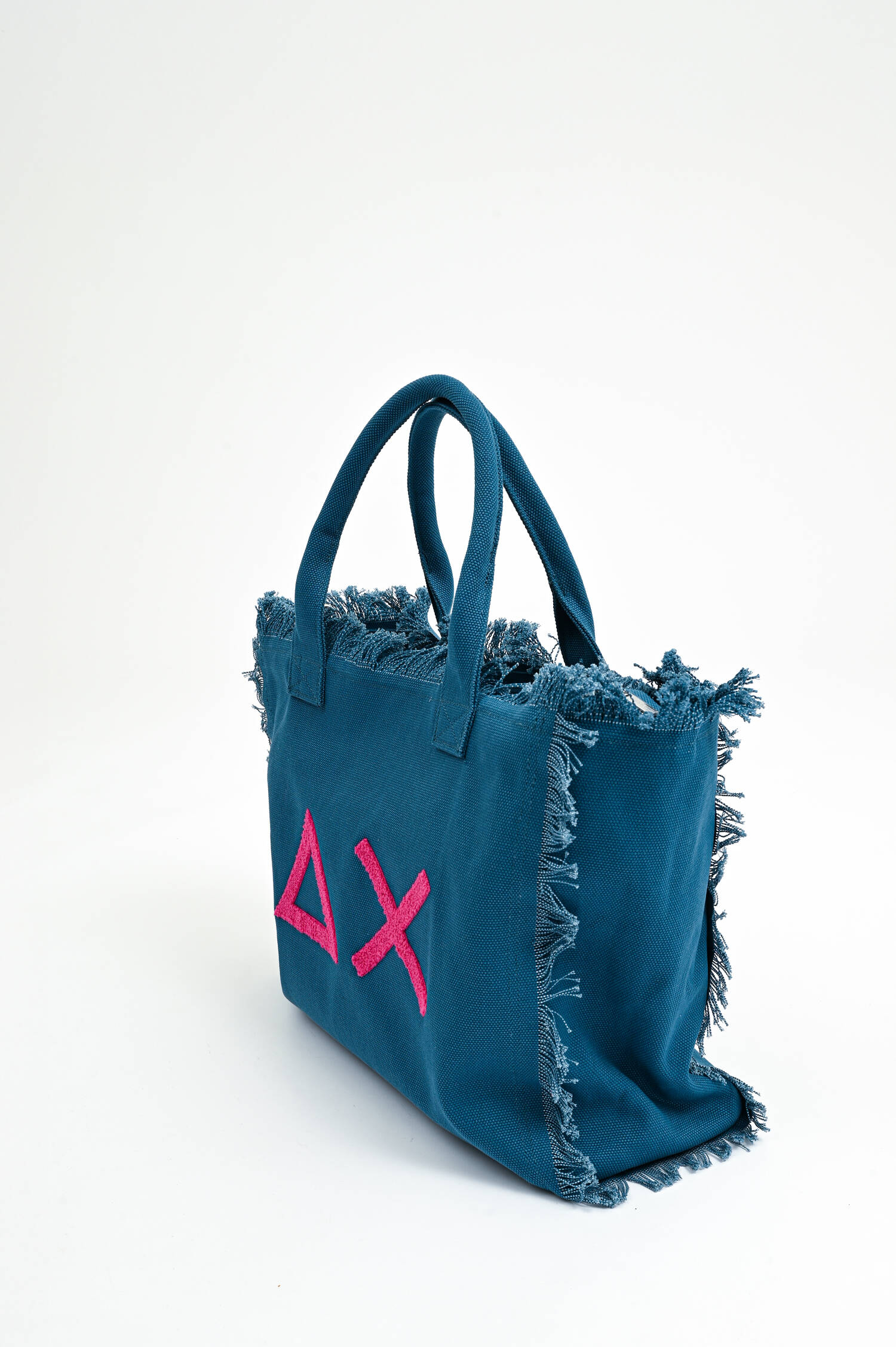 Medium Canvas Tote mit Fransen in Blau