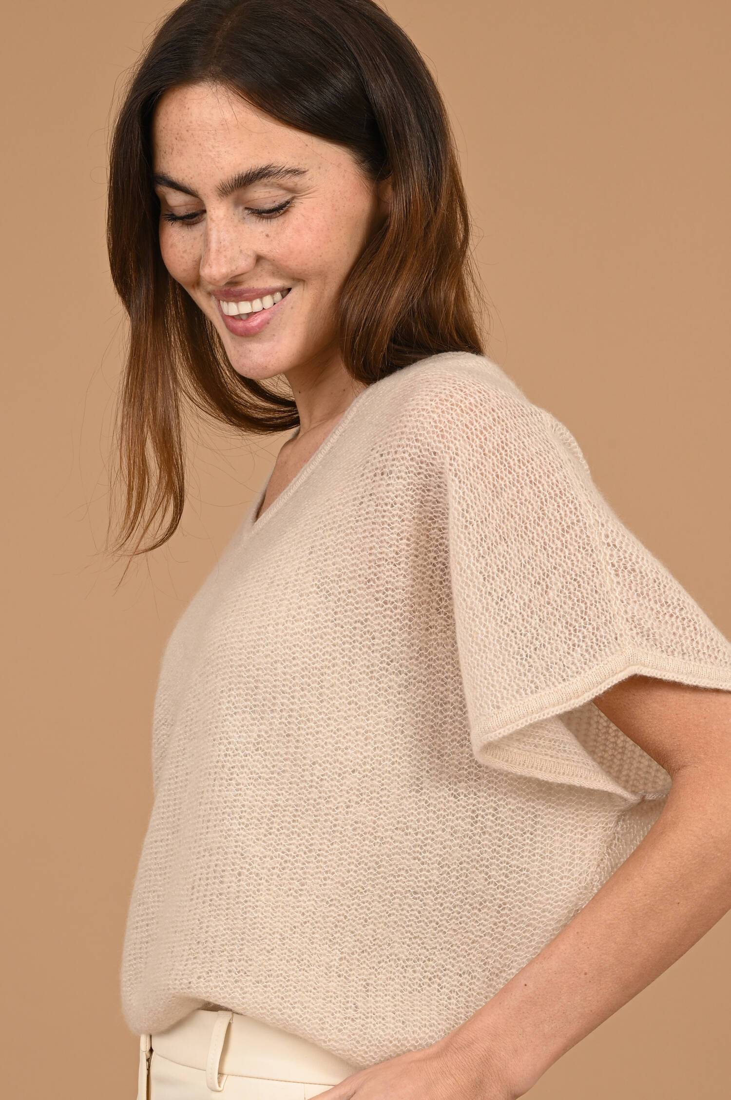 Strickpullover in Sandbeige