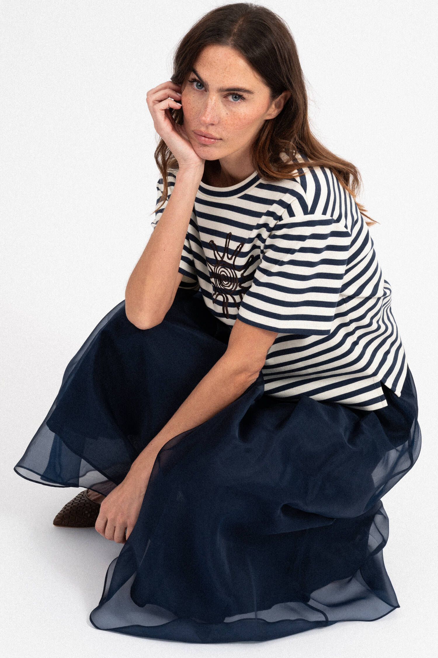 T-Shirt SABATO in Blau/Creme gestreift