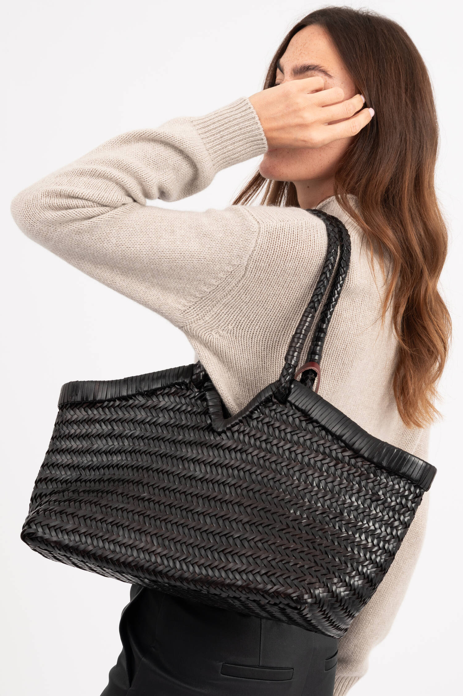 Leder Flecht Tote Bag CRUDELIA in Braun Leder Flecht Tote Bag CRUDELIA in Braun