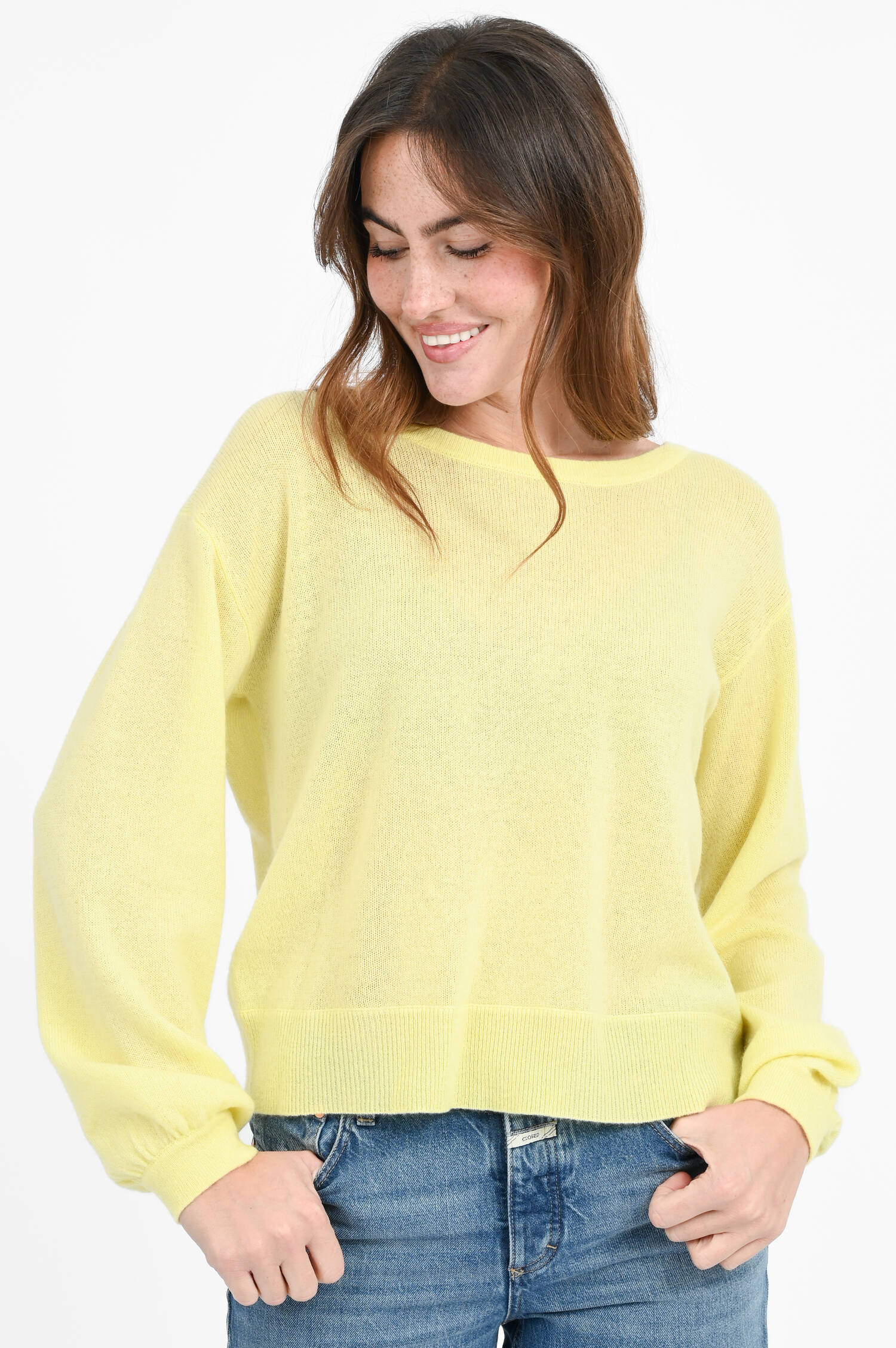 Cashmere-Pullover mit Maschen-Detail in Gelb