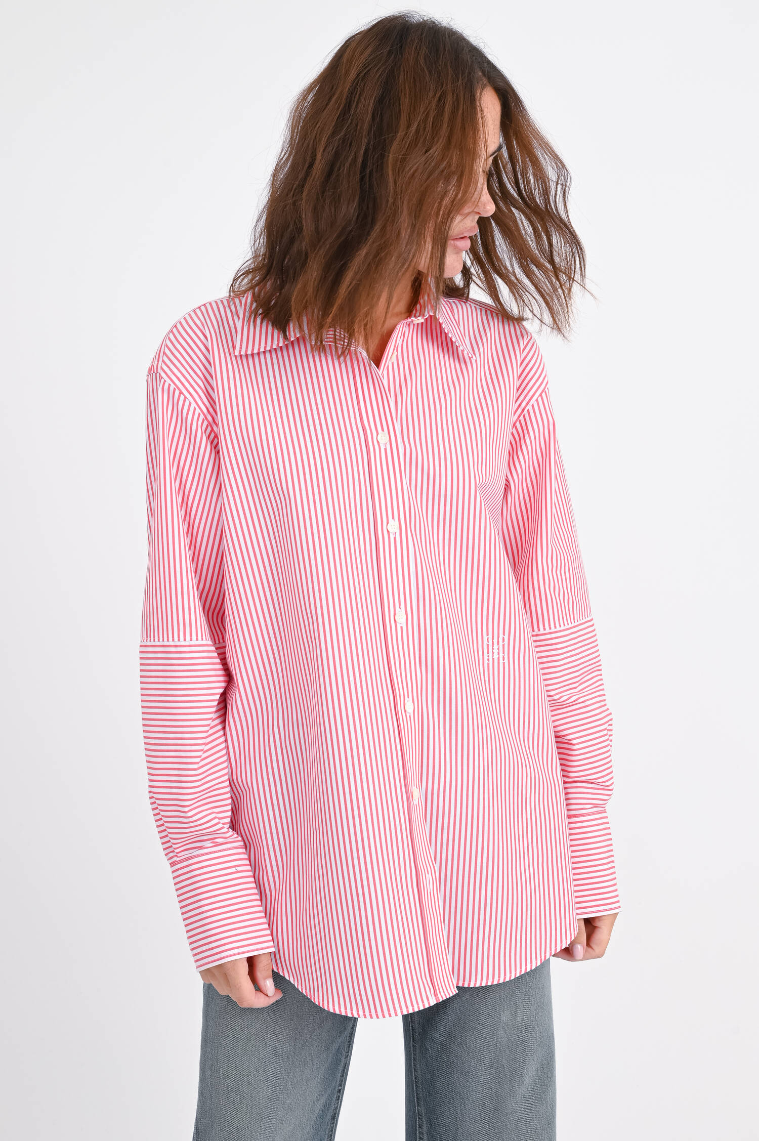 Gestreifte Oversize-Bluse in Rot/Weiß Gestreifte Oversize-Bluse in Rot/Weiß