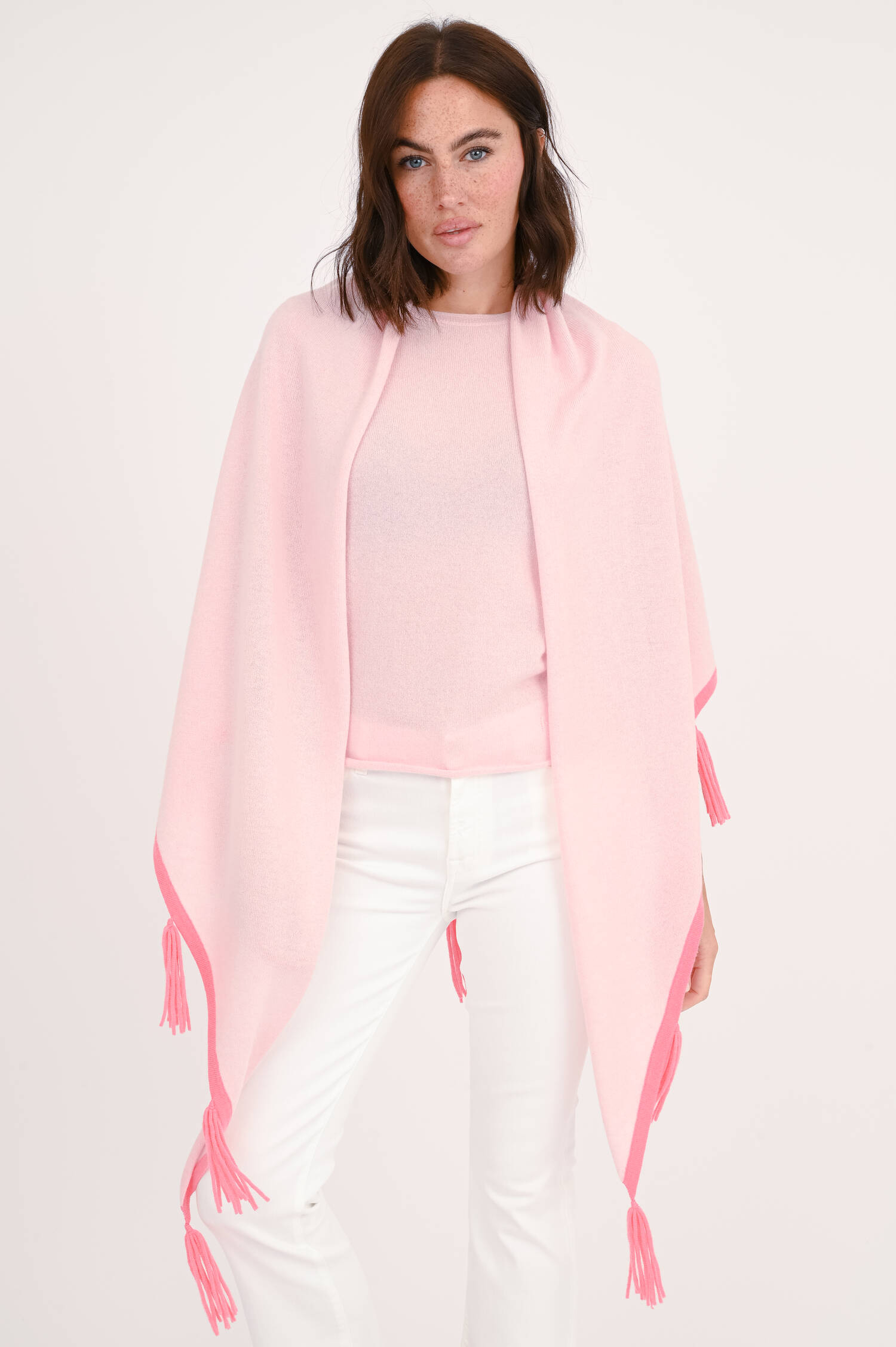 Poncho mit Fransen in Rosa/Pink