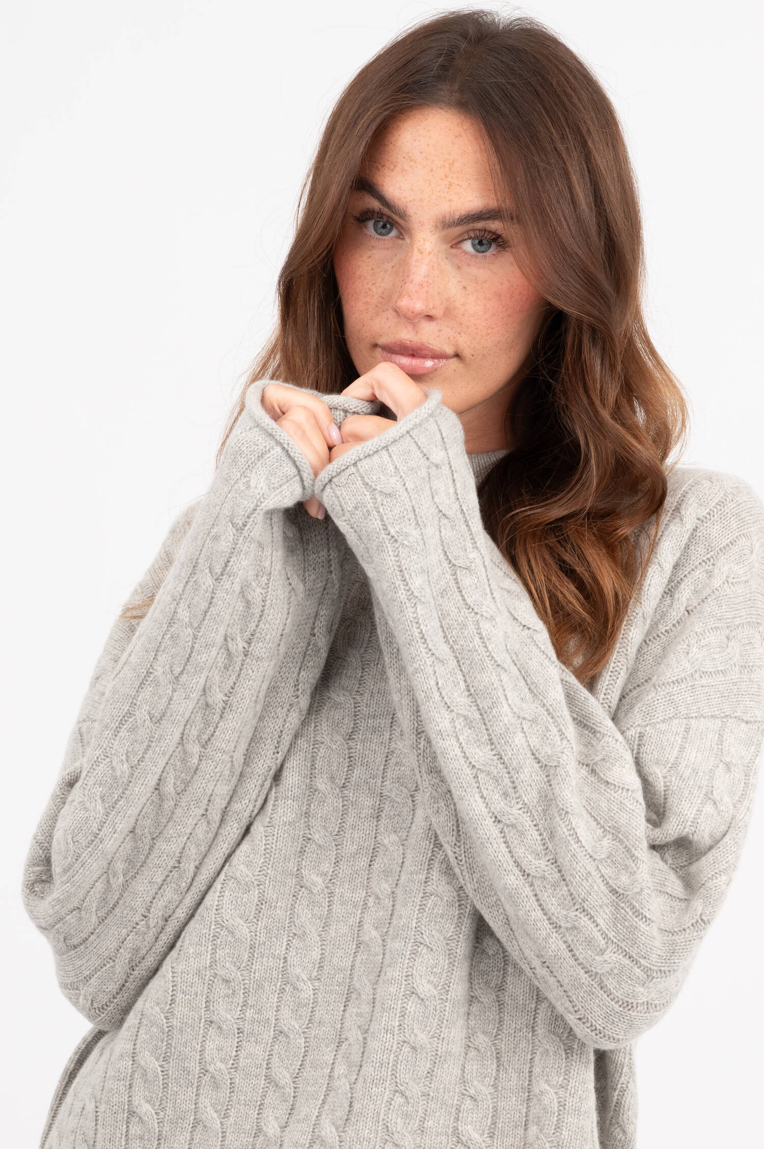 Zopfstrick Woll-Pullover in Grau