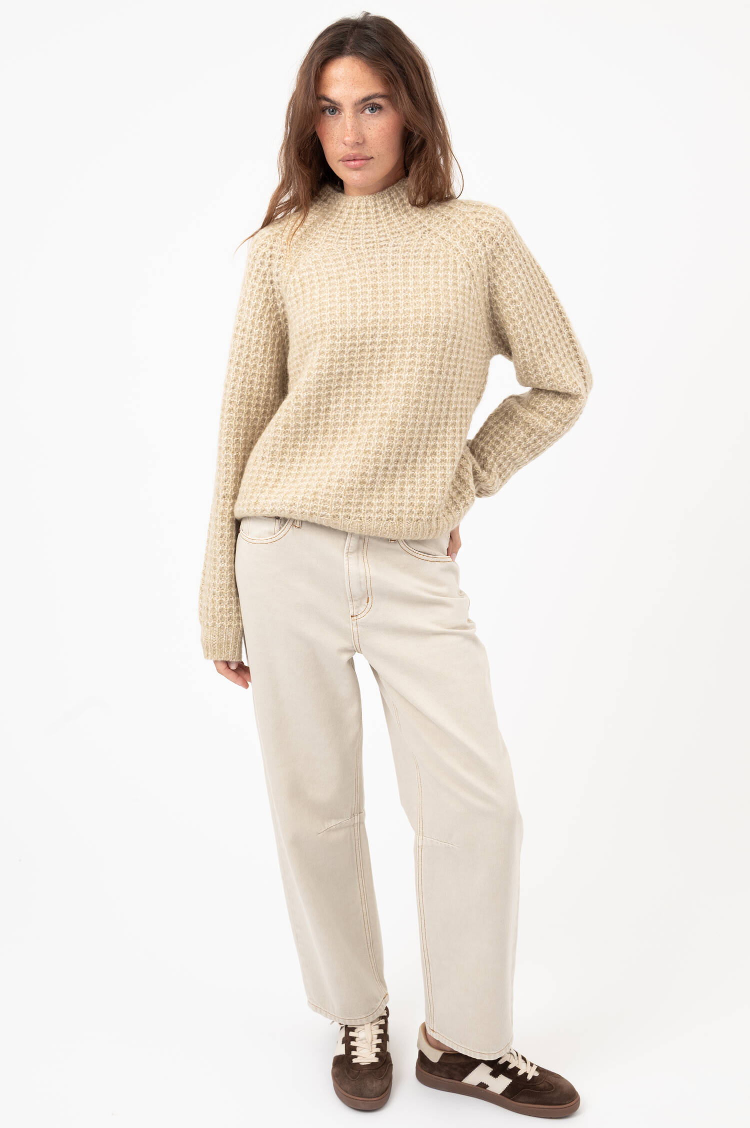 Netzstrick-Pullover in Beige Netzstrick-Pullover in Beige