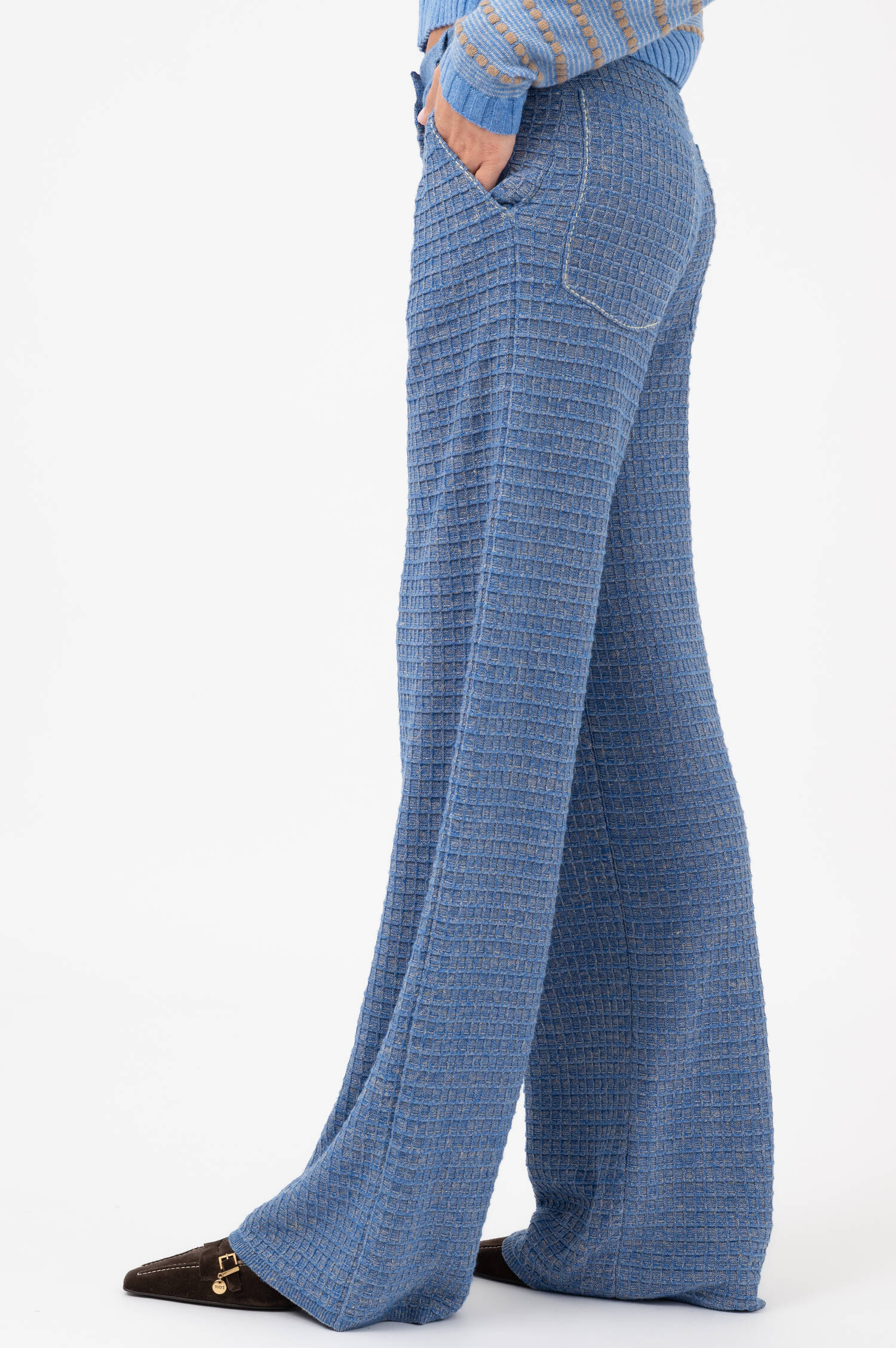 Waffelstrick Hose in Hellblau/Gelb Waffelstrick Hose in Hellblau/Gelb