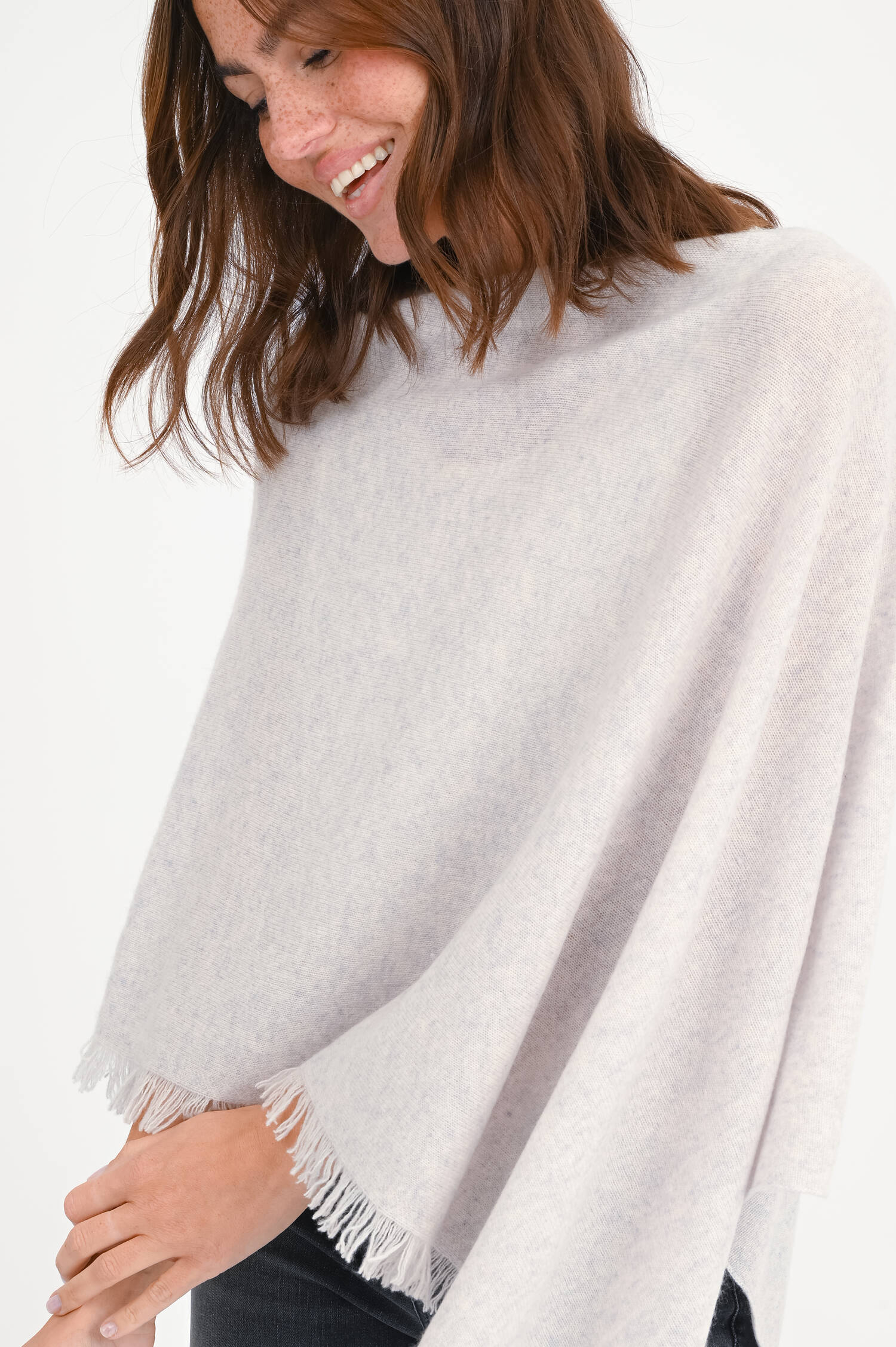 Cashmere Poncho in Hellgrau meliert