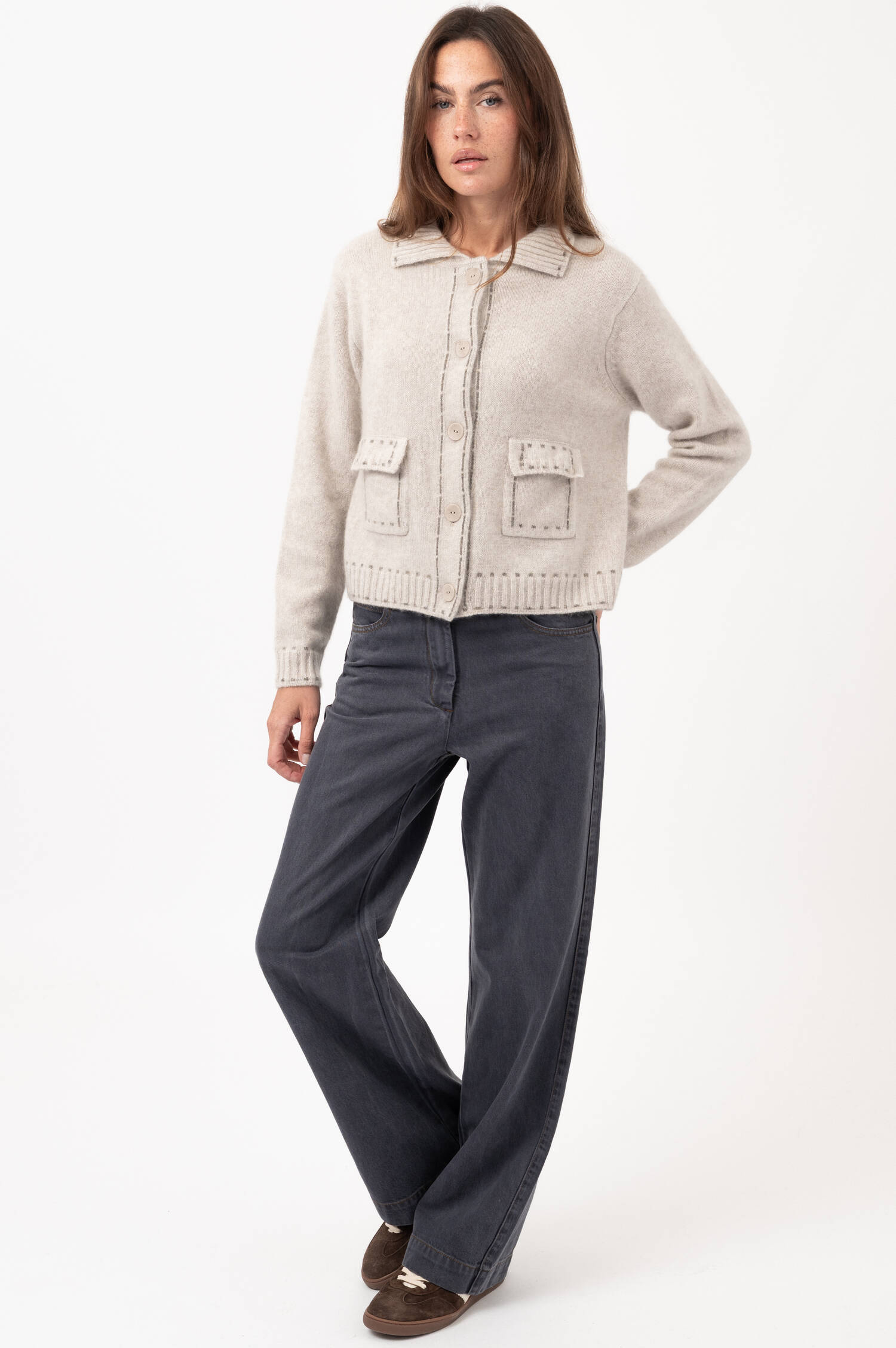 Cashmere-Baumwoll-Cardigan in Taupe Cashmere-Baumwoll-Cardigan in Taupe