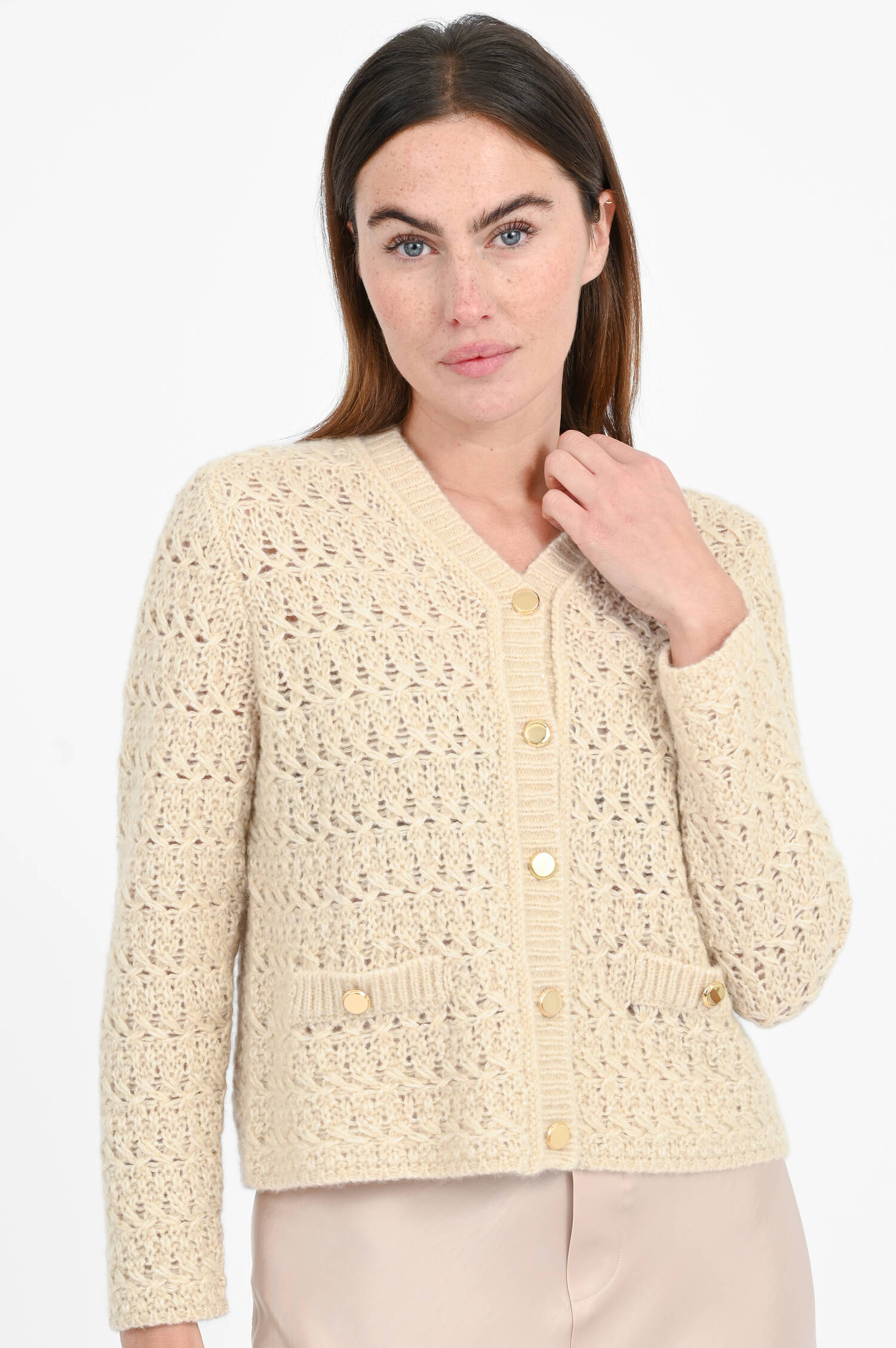 Strickjacke aus Cashmere-Seiden-Mix in Champagne