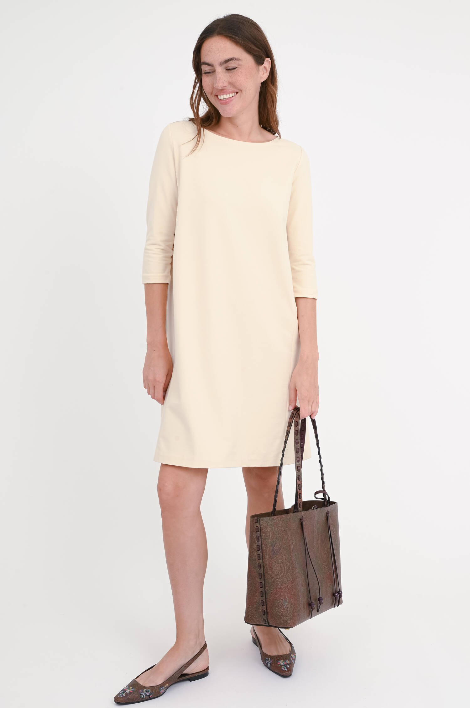 Jersey-Kleid mit 3/4 Arm in Beige