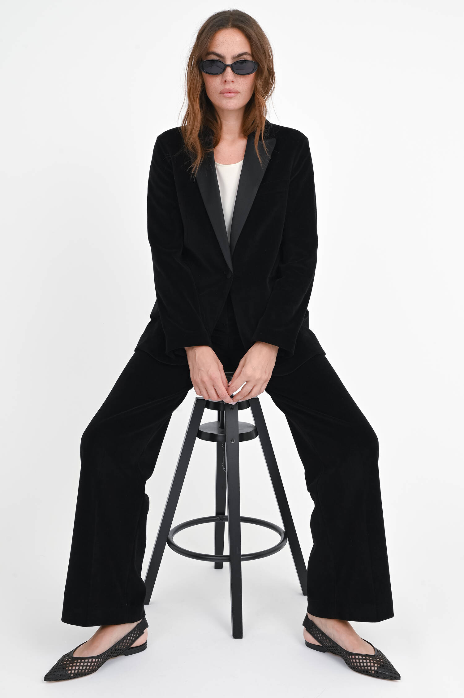 Samt-Blazer aus Baumwoll-Mix in Schwarz