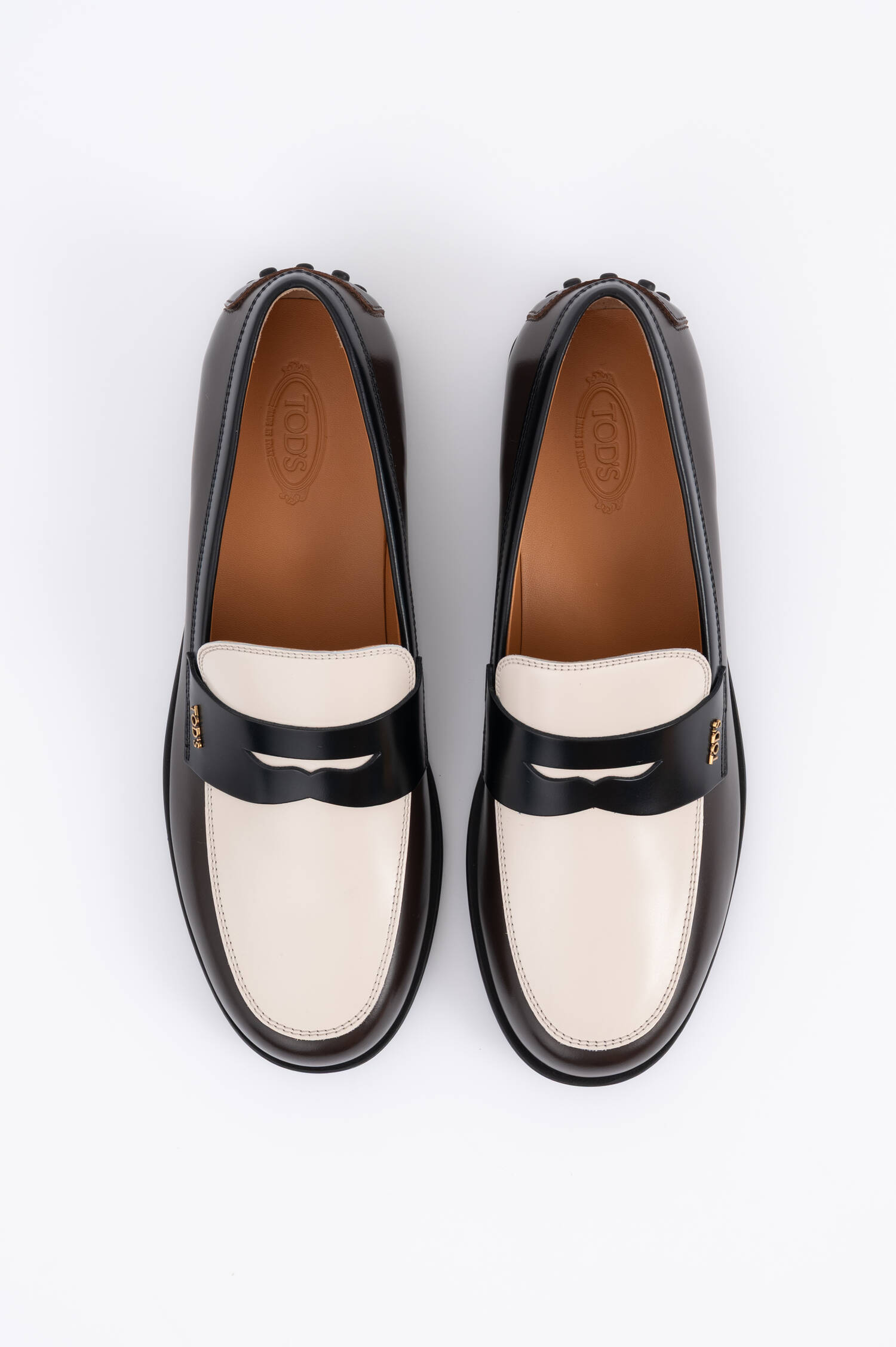 Leder Loafer in Braun/Weiß