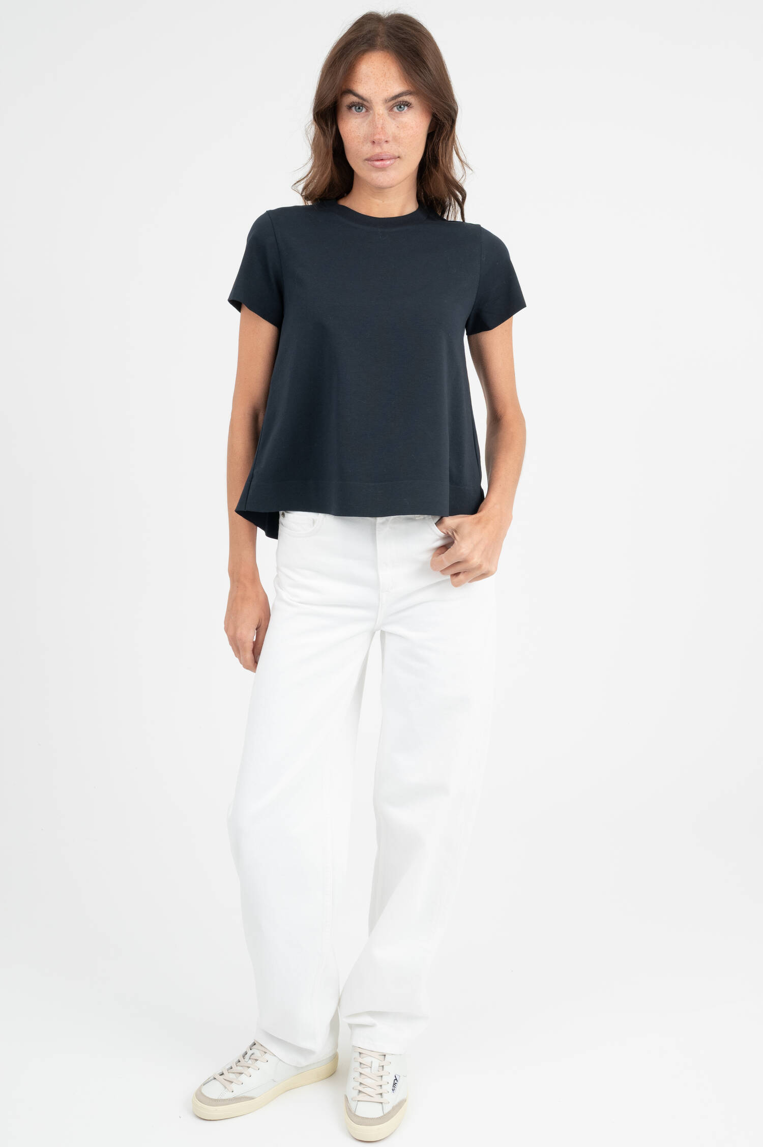 T-Shirt aus Baumwoll-Stretch in Navy