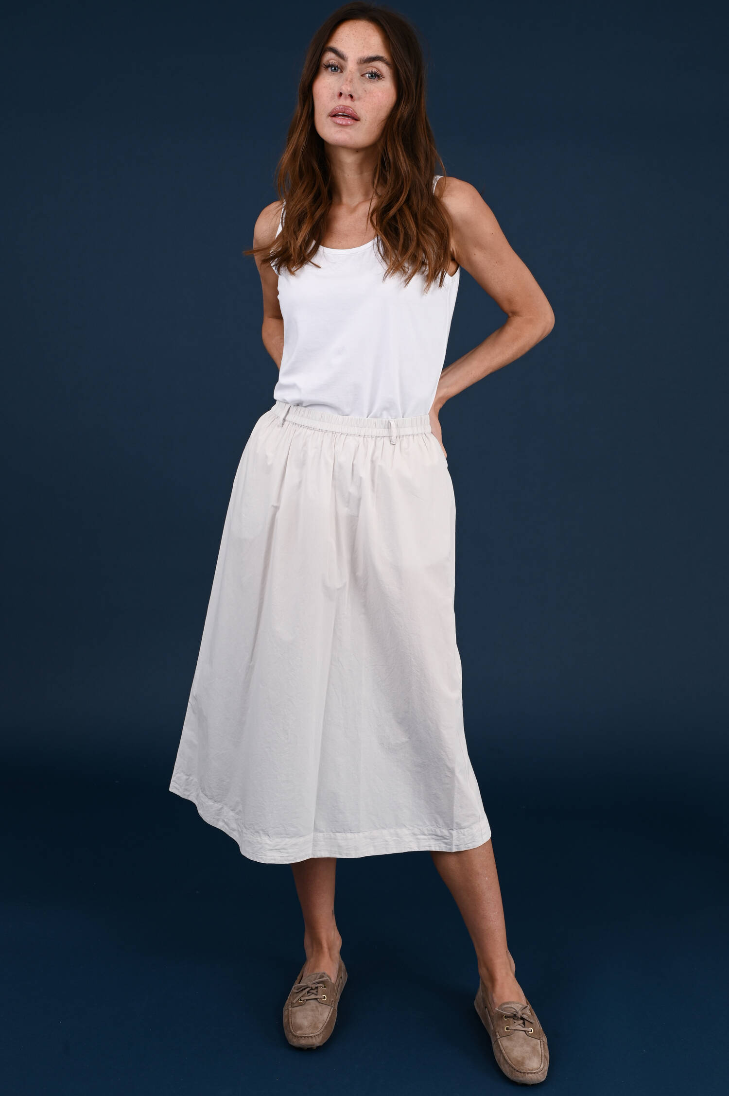 Baumwoll-Midirock in Stonebeige