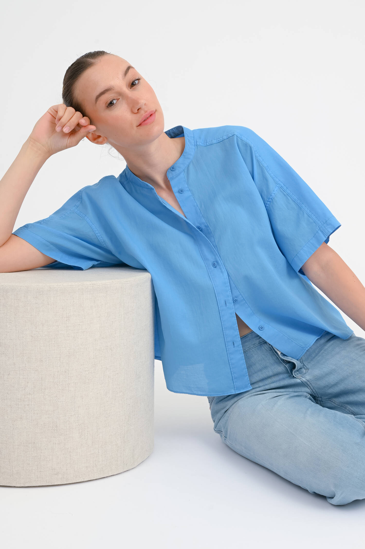 Kurzarm-Bluse in Cornflower Blue