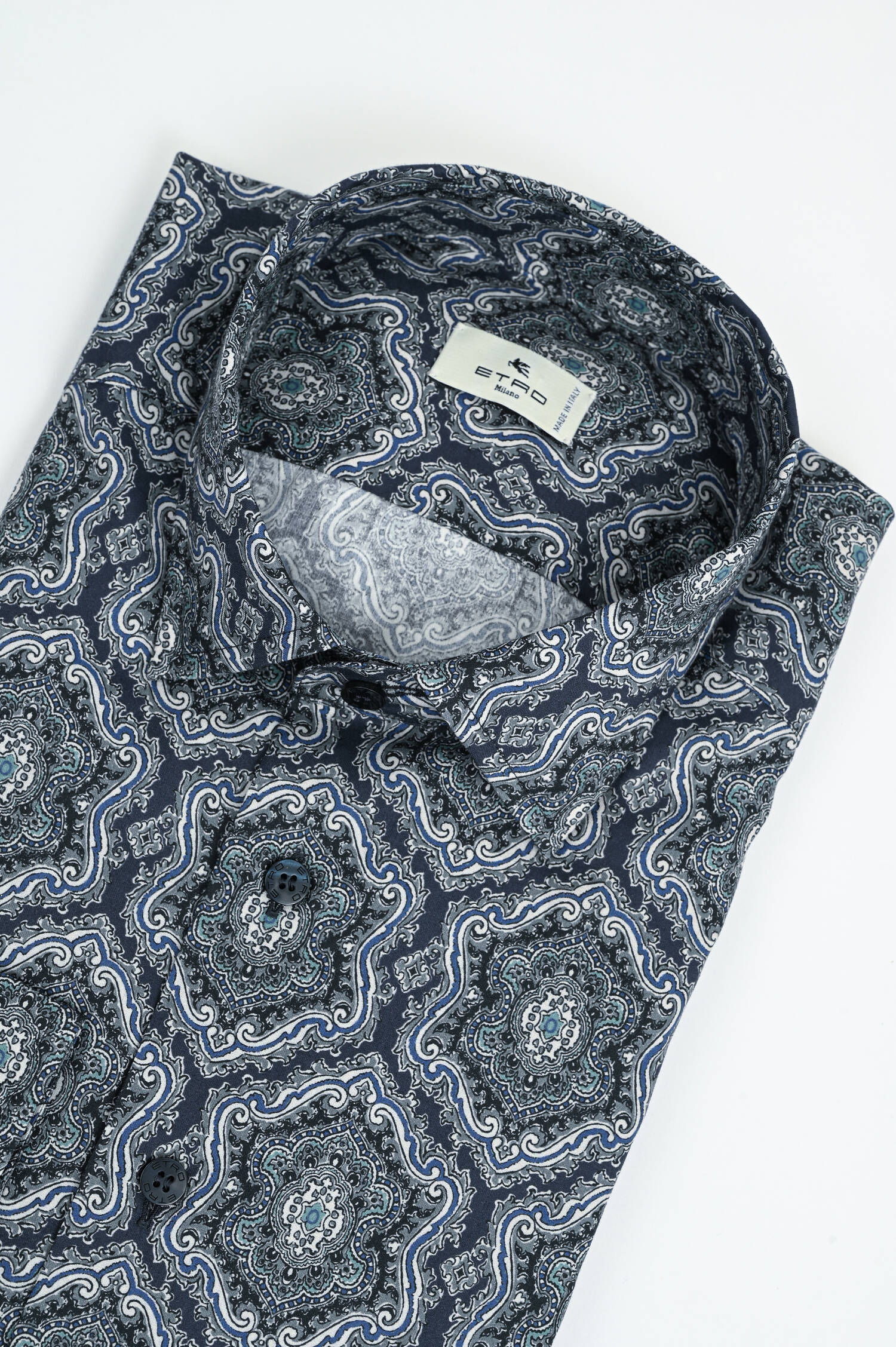 Gemustertes Hemd aus Baumwolle in Blau/Grau