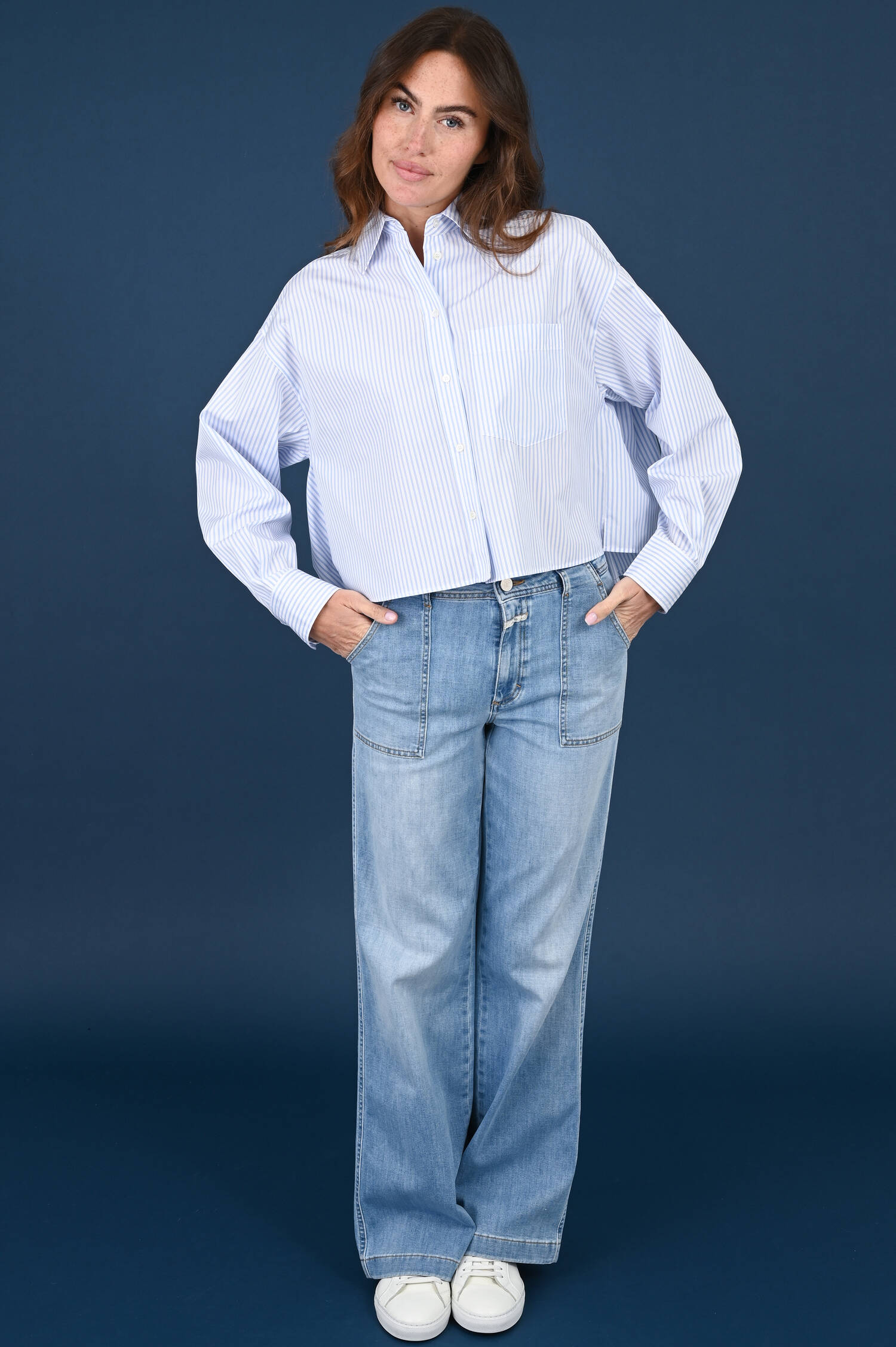 Gestreifte Baumwoll Bluse EDEN in Azurblau