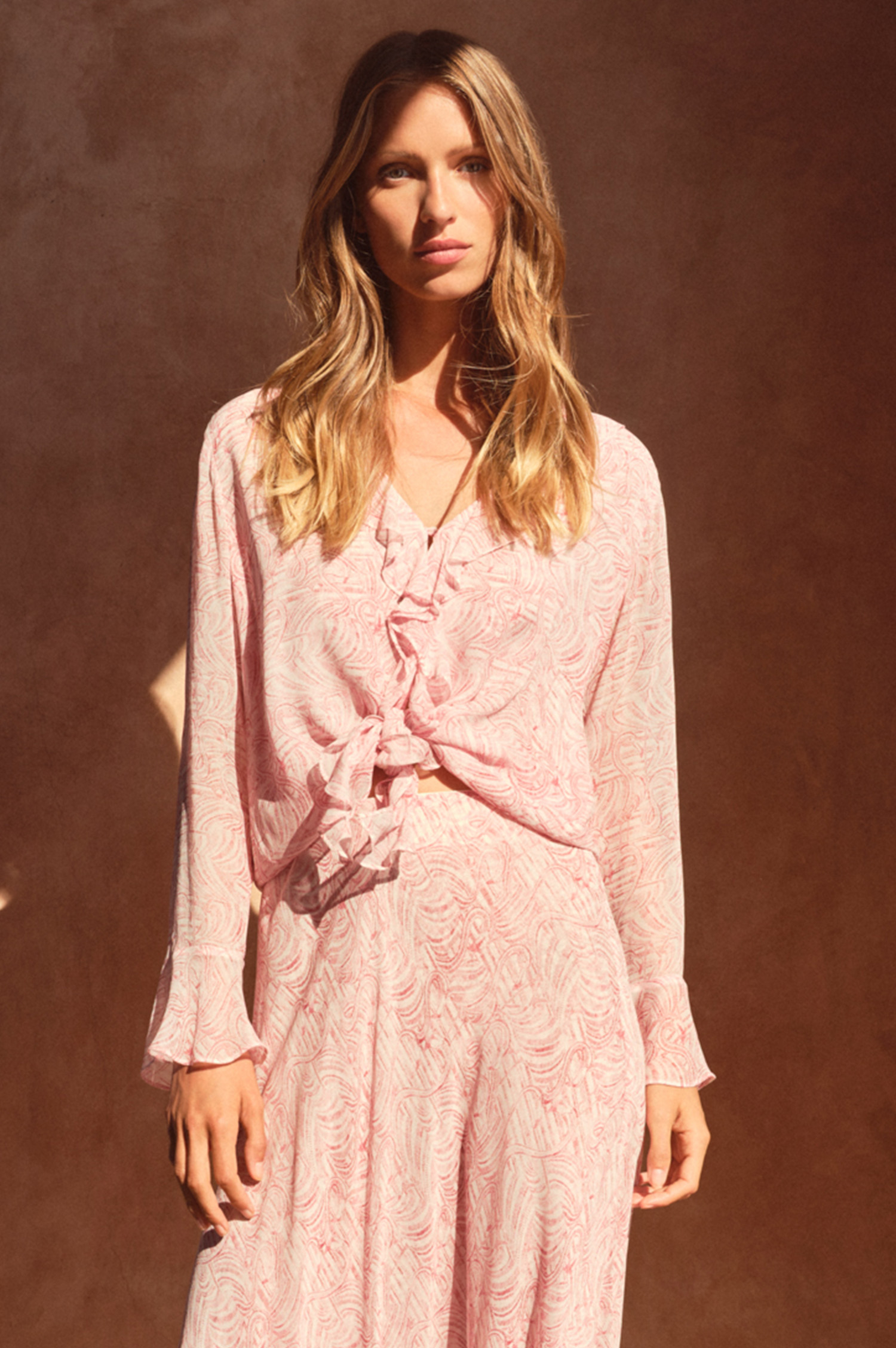 Bluse mit Rüschenbesatz PANJA in Rosa