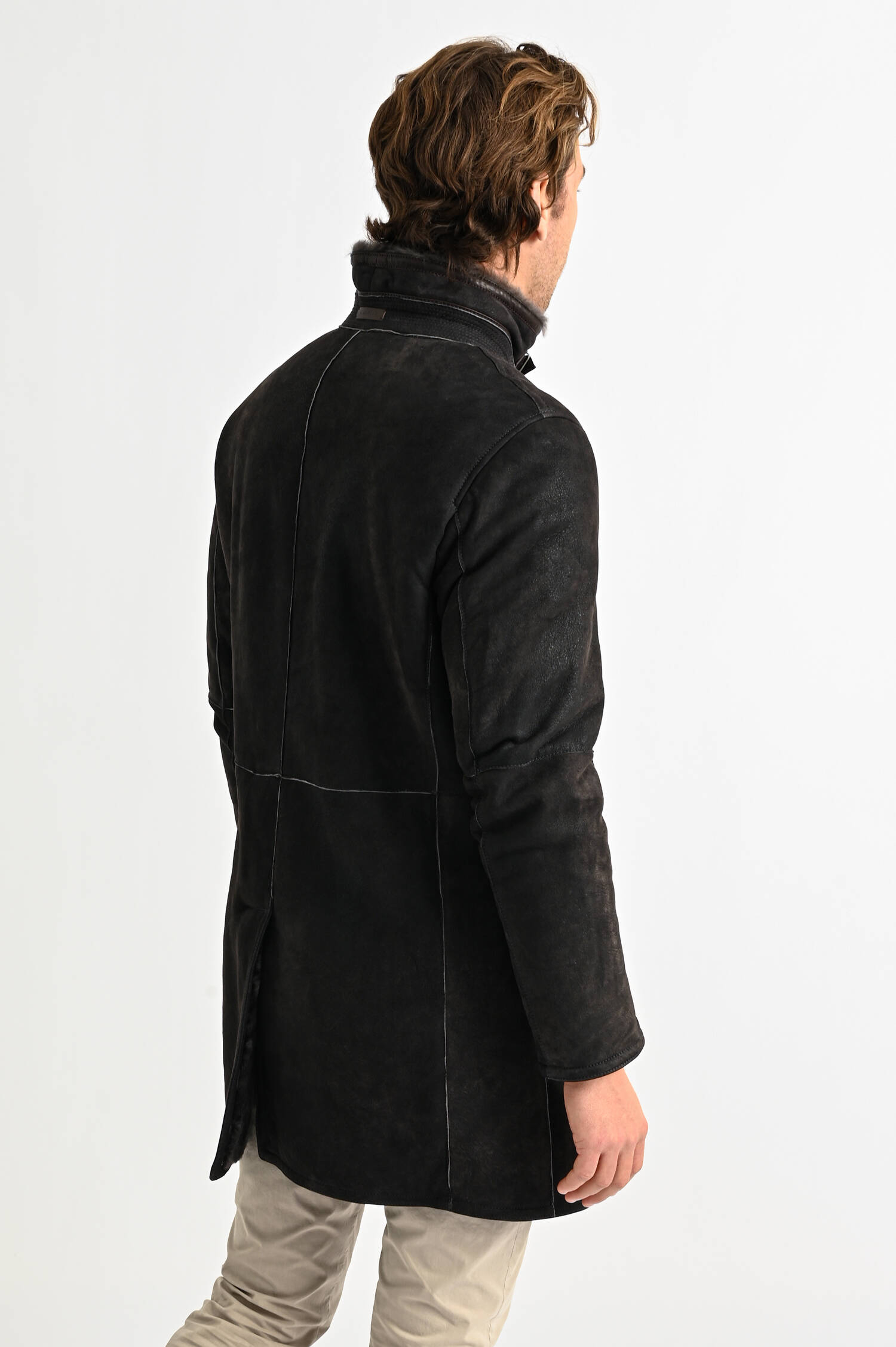 Ledermantel im Vintage-Stil in Dunkelbraun